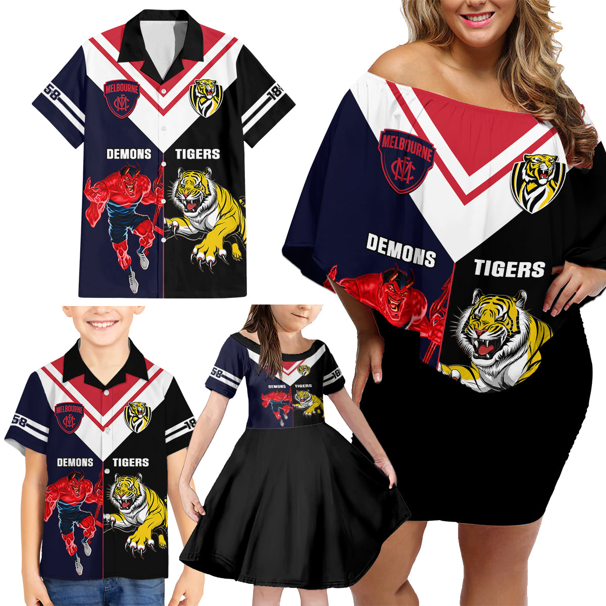 custom-demons-and-tigers-football-family-matching-off-shoulder-short-dress-and-hawaiian-shirt-2023-together-sporty-version