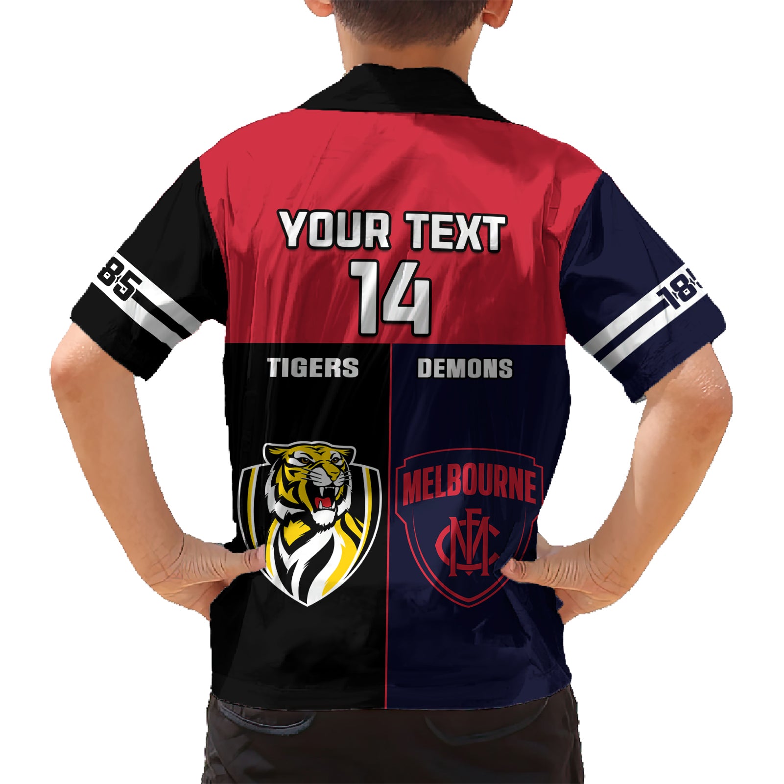 custom-demons-and-tigers-football-family-matching-short-sleeve-bodycon-dress-and-hawaiian-shirt-2023-together-sporty-version