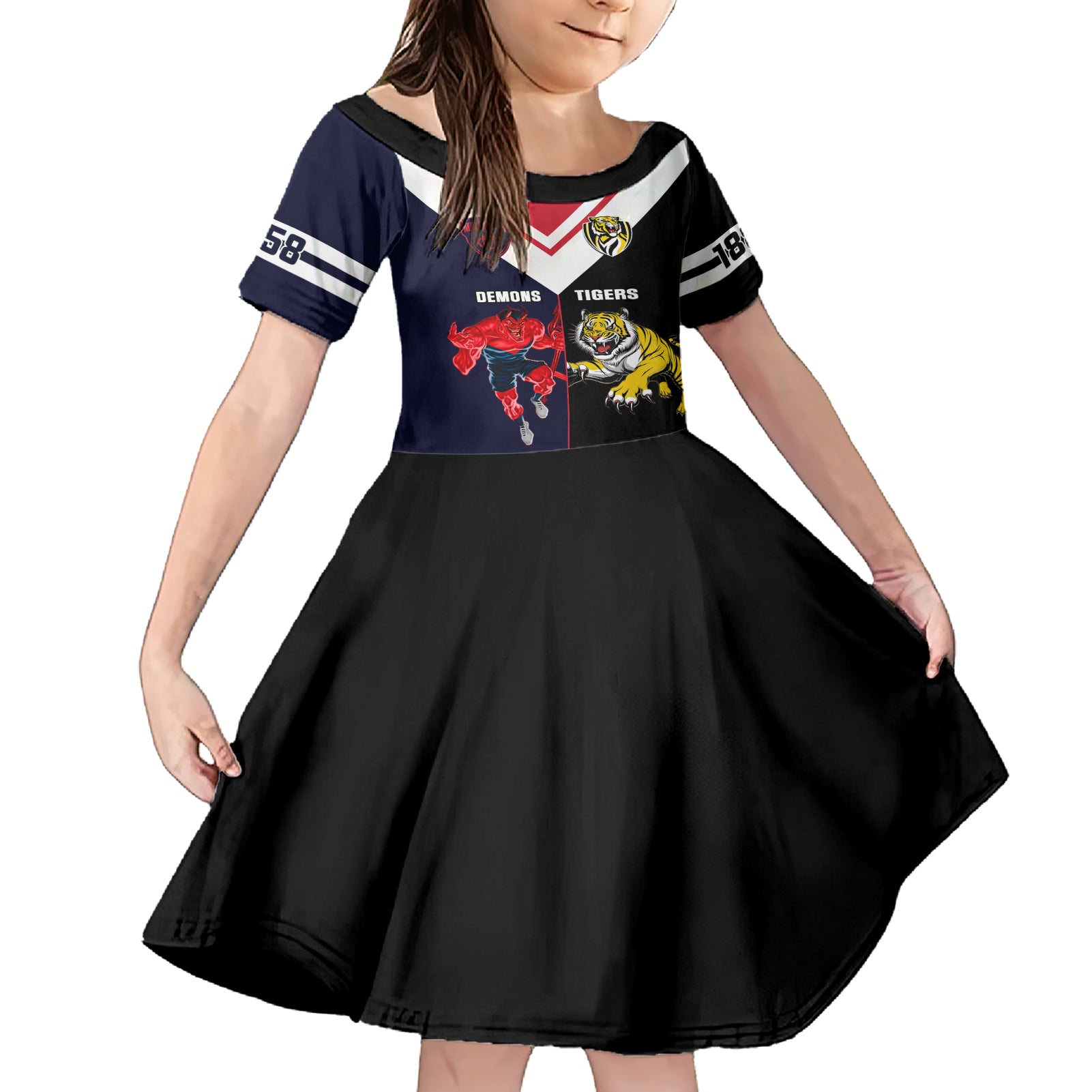 custom-demons-and-tigers-football-family-matching-short-sleeve-bodycon-dress-and-hawaiian-shirt-2023-together-sporty-version