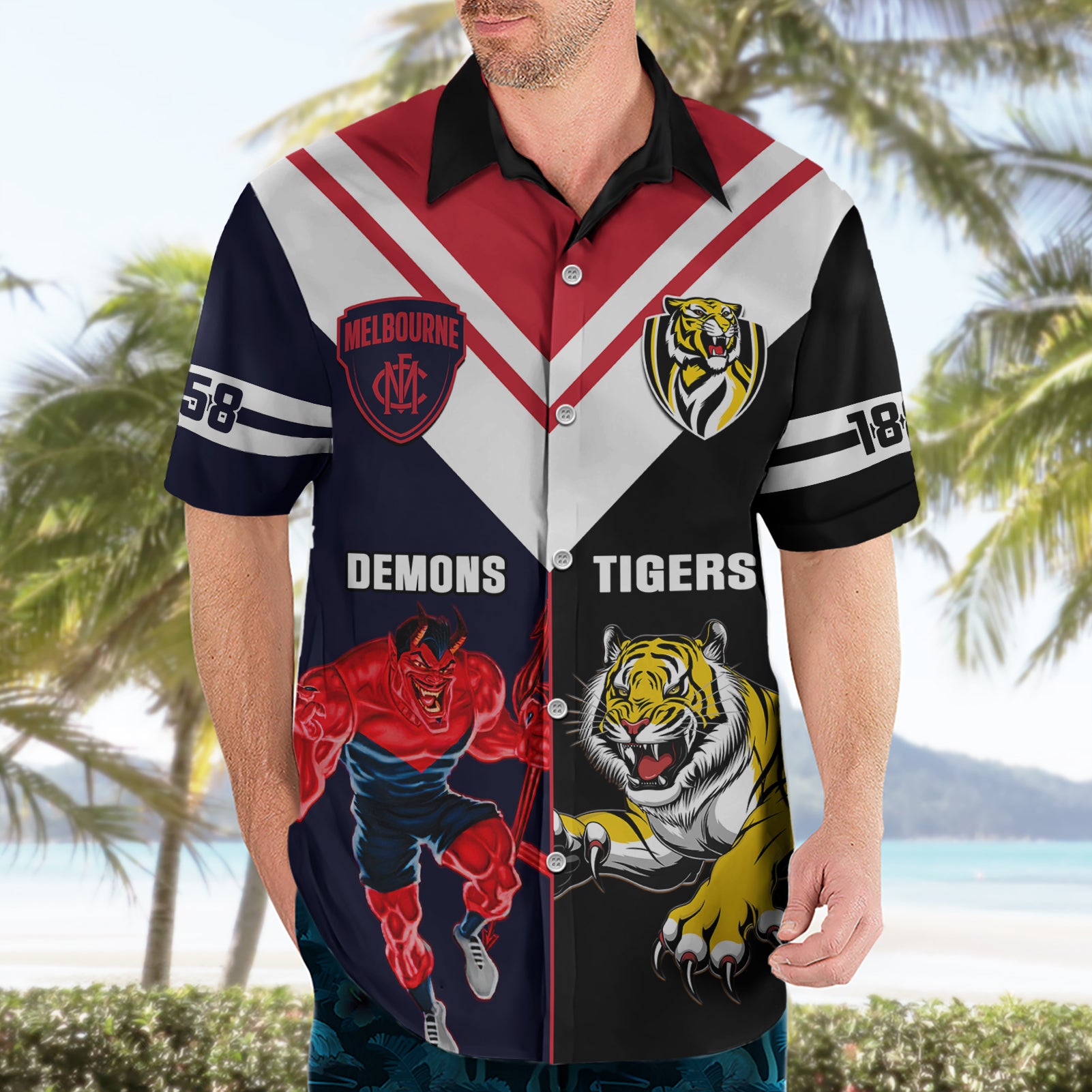 Custom Demons And Tigers Football Hawaiian Shirt 2023 Together Sporty Version - Vibe Hoodie Shop