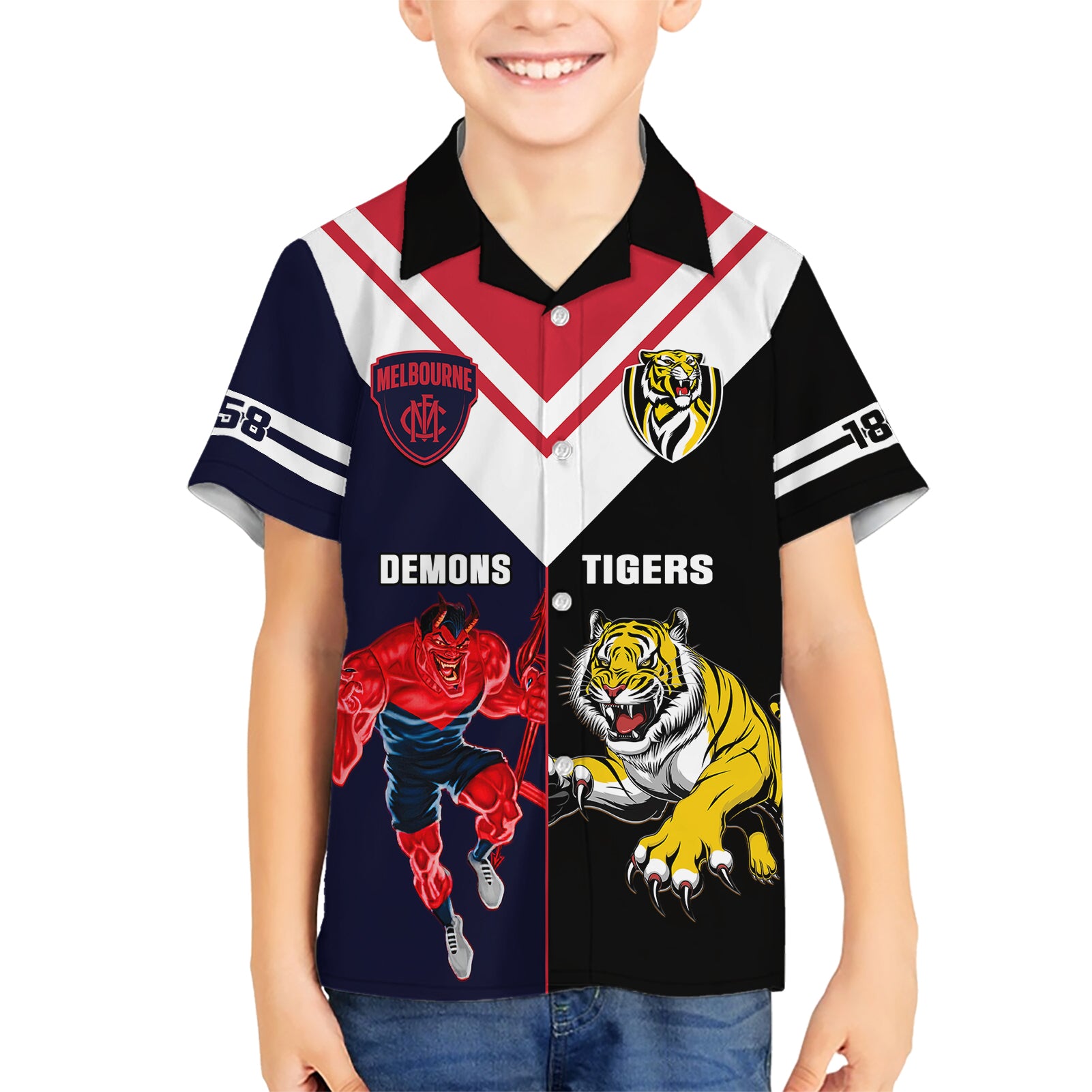 Custom Demons And Tigers Football Hawaiian Shirt 2023 Together Sporty Version - Vibe Hoodie Shop