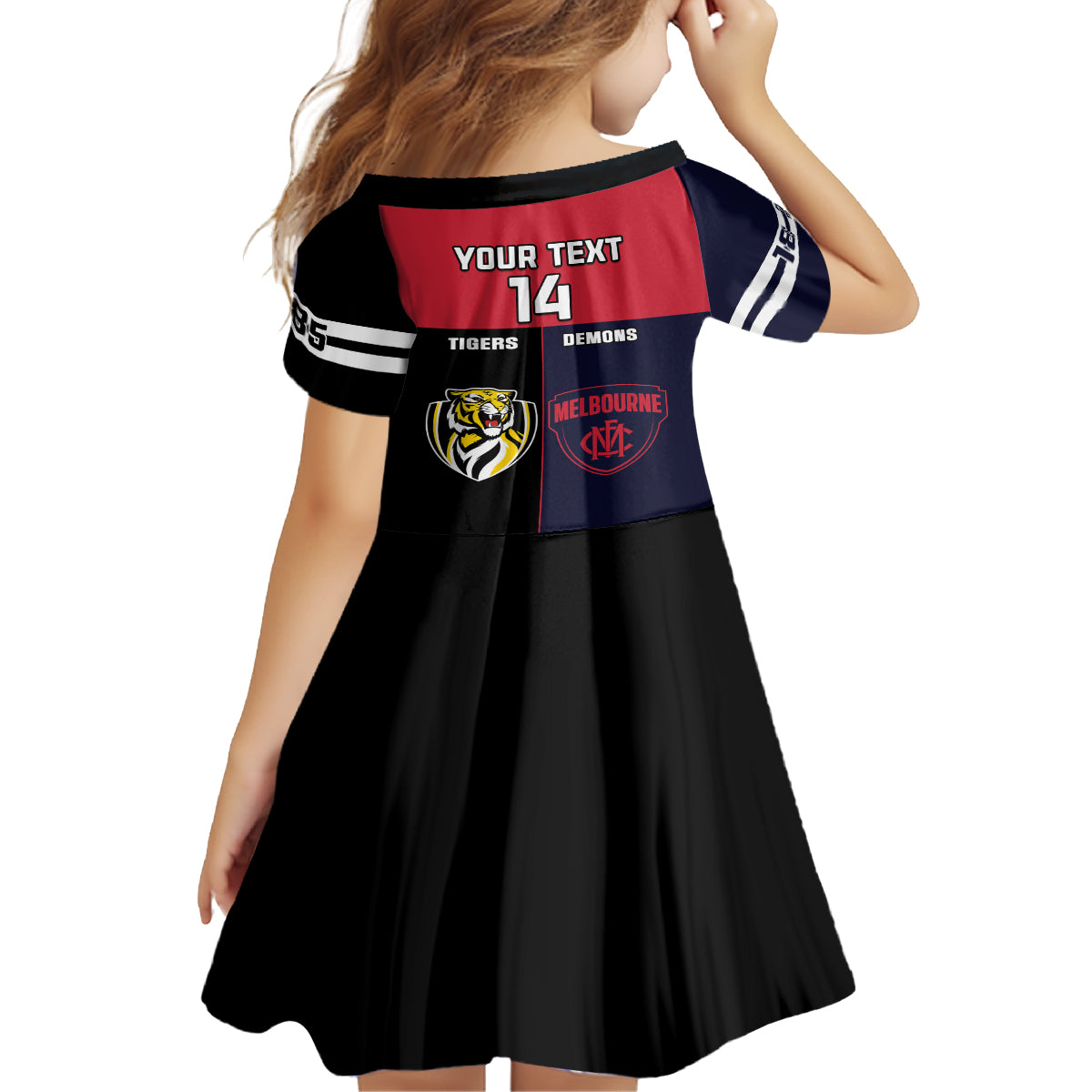 Custom Demons And Tigers Football Kid Short Sleeve Dress 2023 Together Sporty Version - Vibe Hoodie Shop