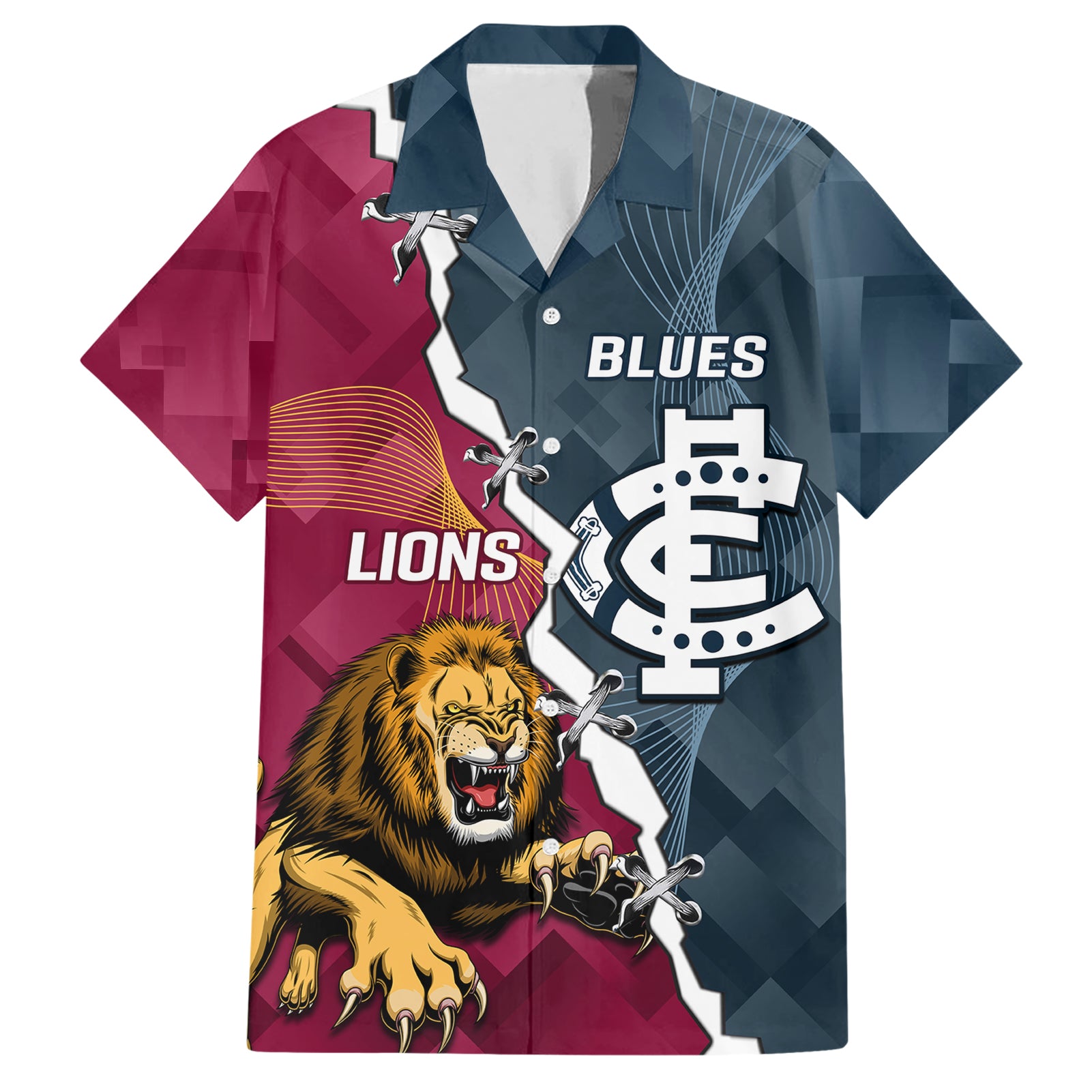 Personalised Lions And Blues Football Hawaiian Shirt 2023 Together Sporty Style - Vibe Hoodie Shop