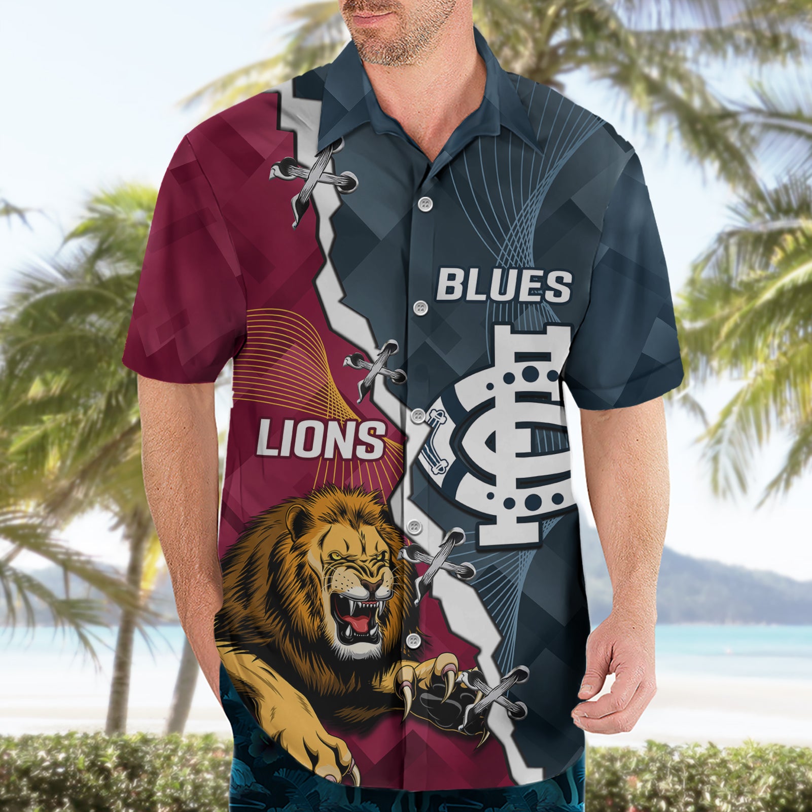 Personalised Lions And Blues Football Hawaiian Shirt 2023 Together Sporty Style - Vibe Hoodie Shop