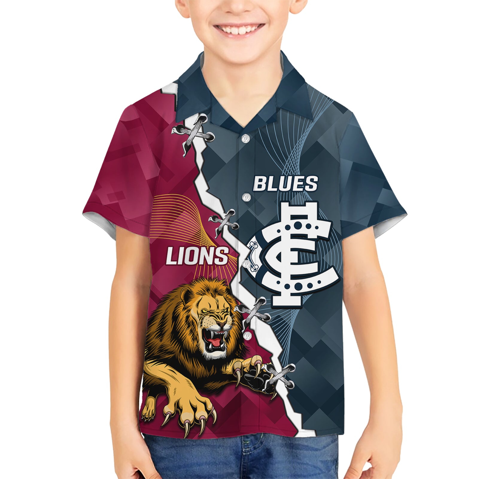 Personalised Lions And Blues Football Hawaiian Shirt 2023 Together Sporty Style - Vibe Hoodie Shop