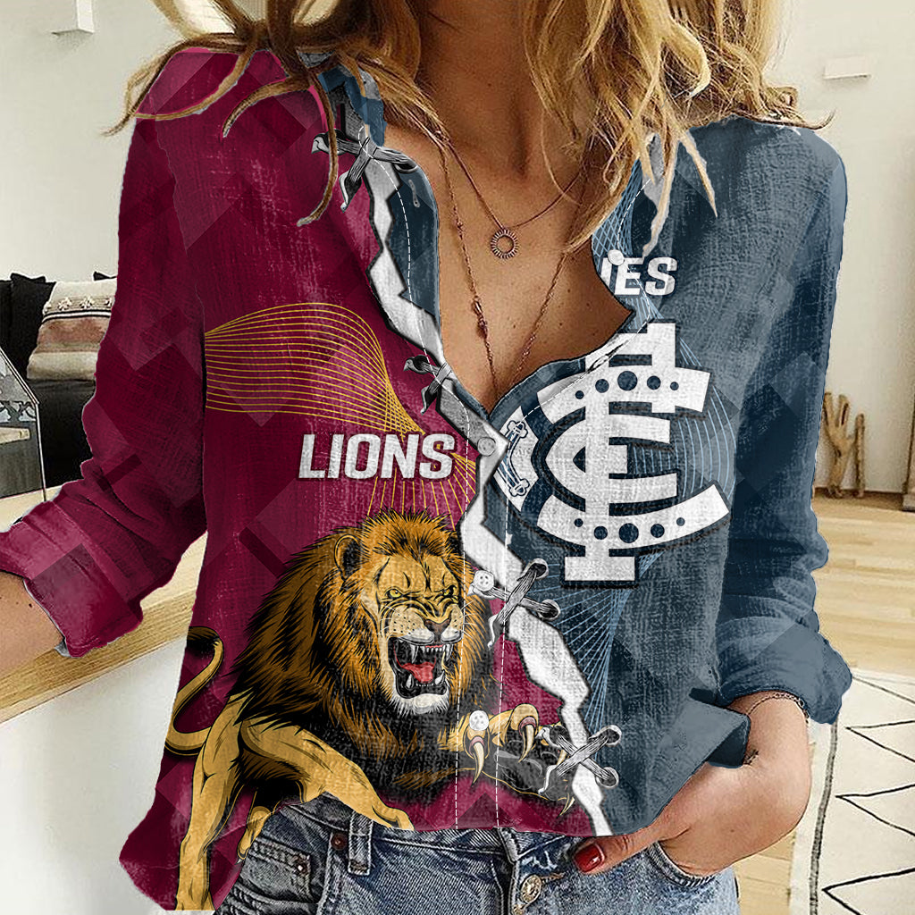 Personalised Lions And Blues Football Women Casual Shirt 2023 Together Sporty Style - Vibe Hoodie Shop