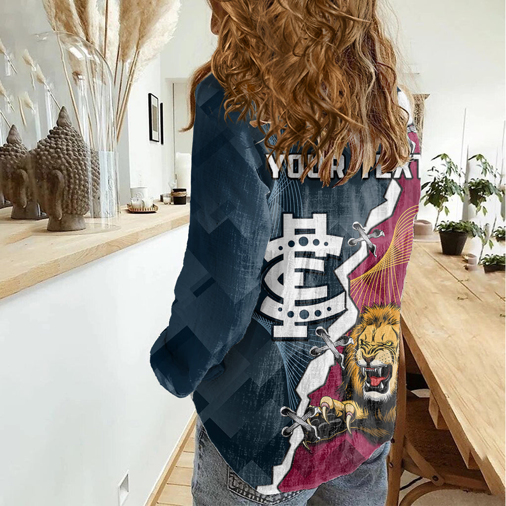 Personalised Lions And Blues Football Women Casual Shirt 2023 Together Sporty Style - Vibe Hoodie Shop