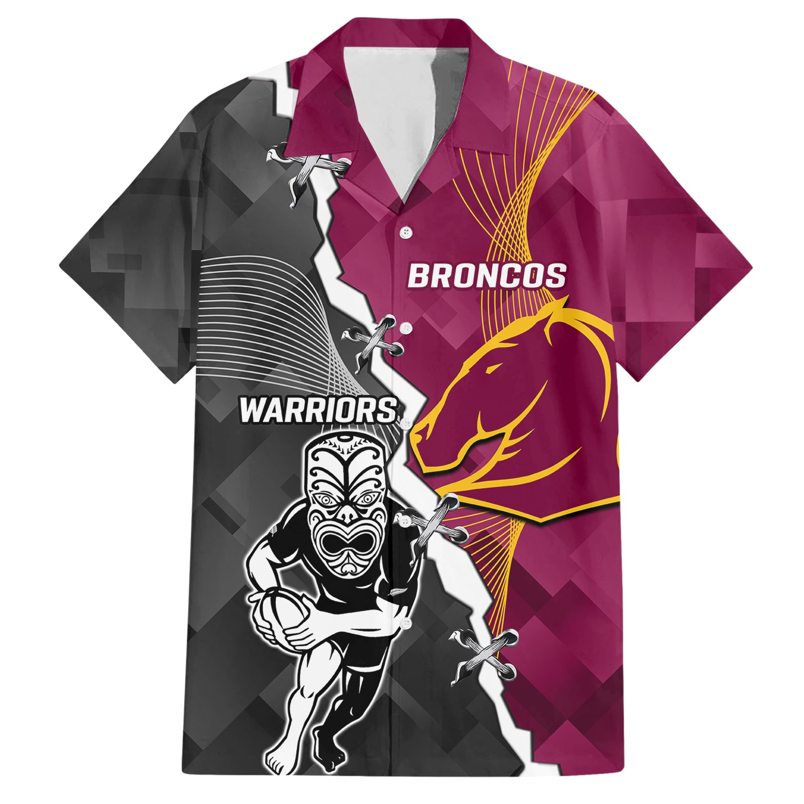 Personalised Warriors And Broncos Rugby Hawaiian Shirt 2023 Together Sporty Style - Vibe Hoodie Shop