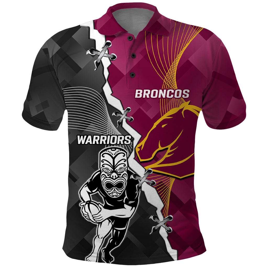 Personalised Warriors And Broncos Rugby Polo Shirt 2023 Together Sporty Style - Vibe Hoodie Shop