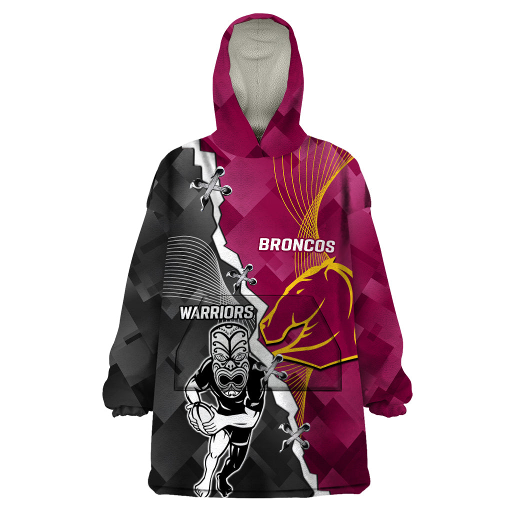 Personalised Warriors And Broncos Rugby Wearable Blanket Hoodie 2023 Together Sporty Style - Vibe Hoodie Shop