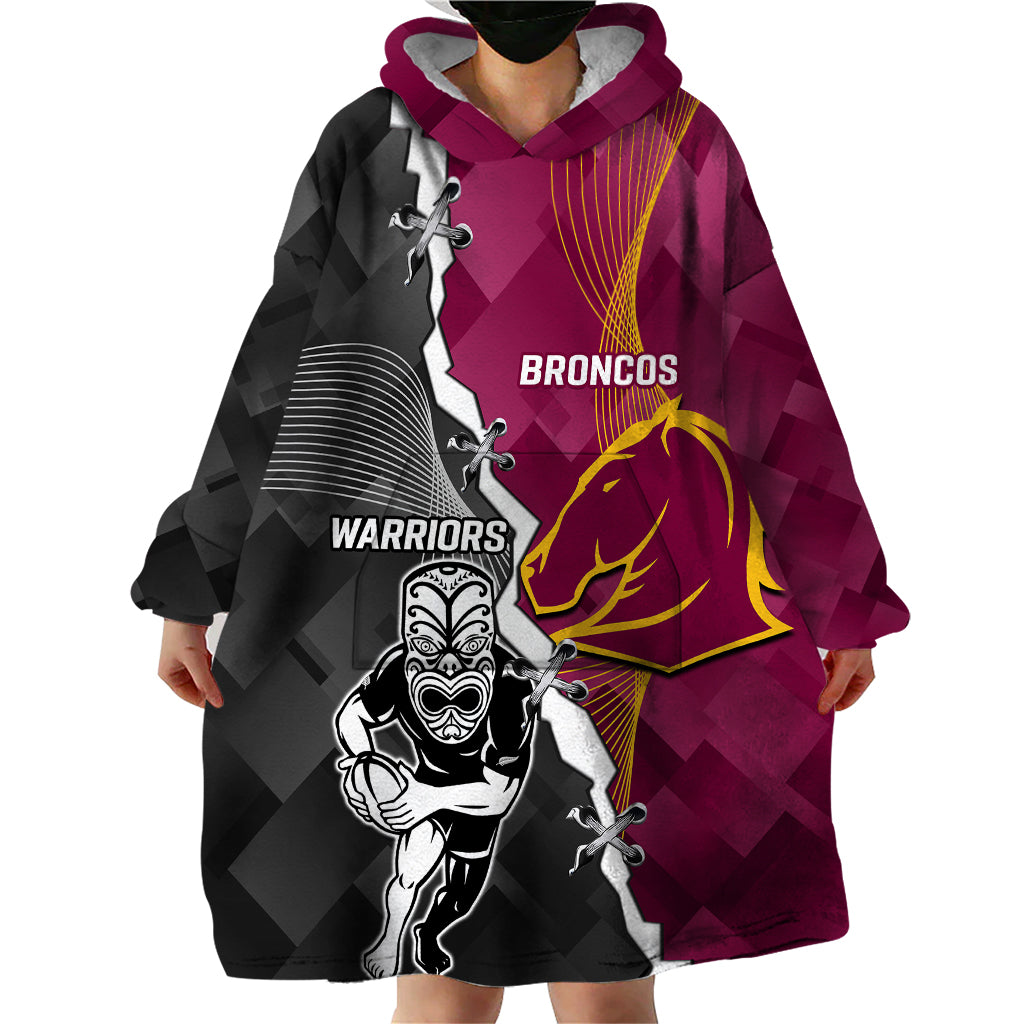 Personalised Warriors And Broncos Rugby Wearable Blanket Hoodie 2023 Together Sporty Style - Vibe Hoodie Shop