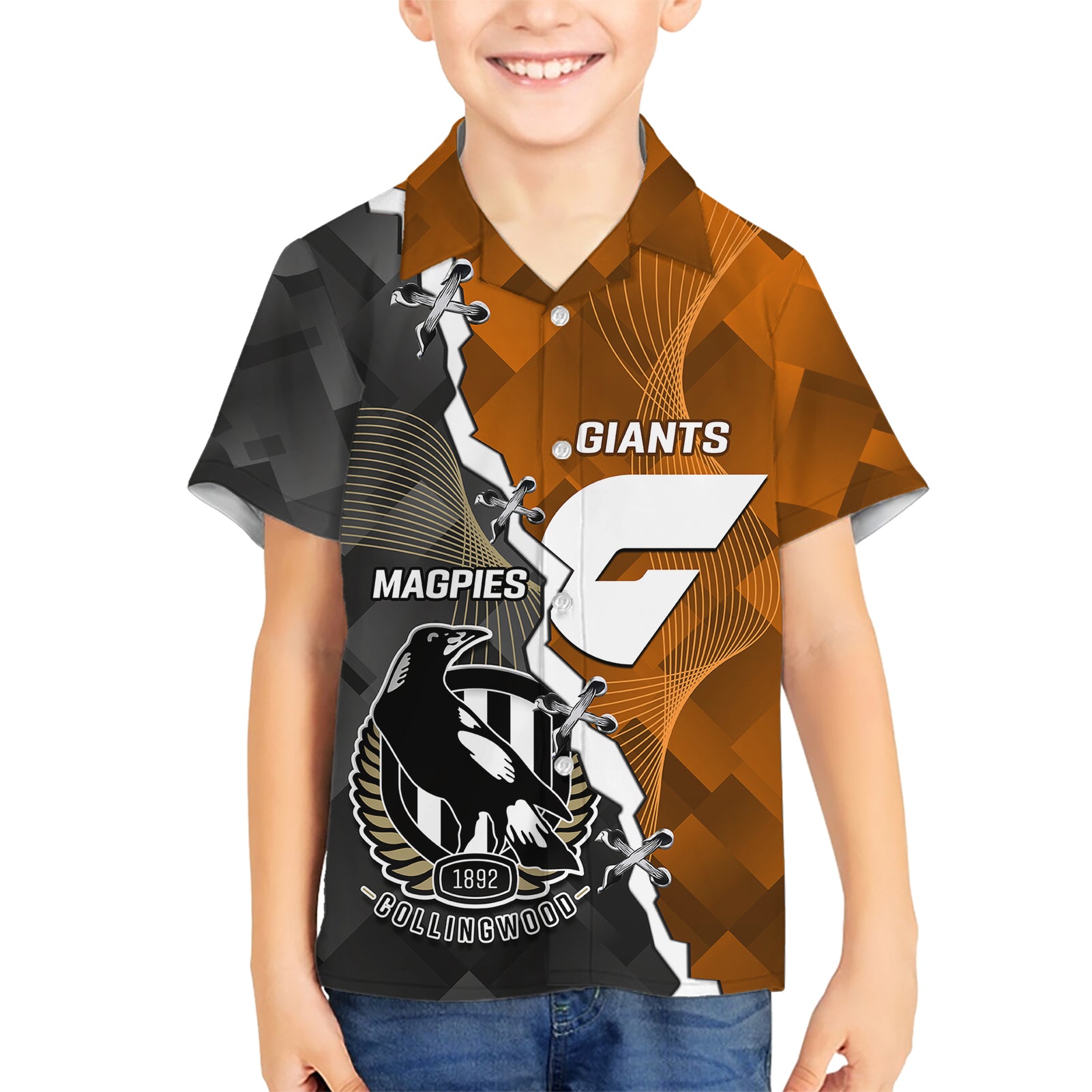 Personalised Collingwood And Giants Football Hawaiian Shirt 2023 Together Sporty Style - Vibe Hoodie Shop