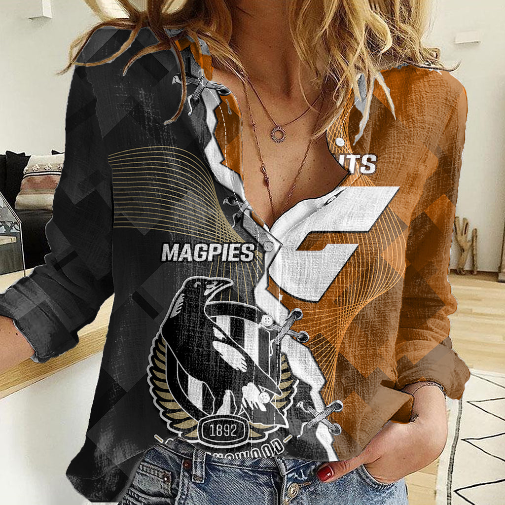 Personalised Collingwood And Giants Football Women Casual Shirt 2023 Together Sporty Style - Vibe Hoodie Shop