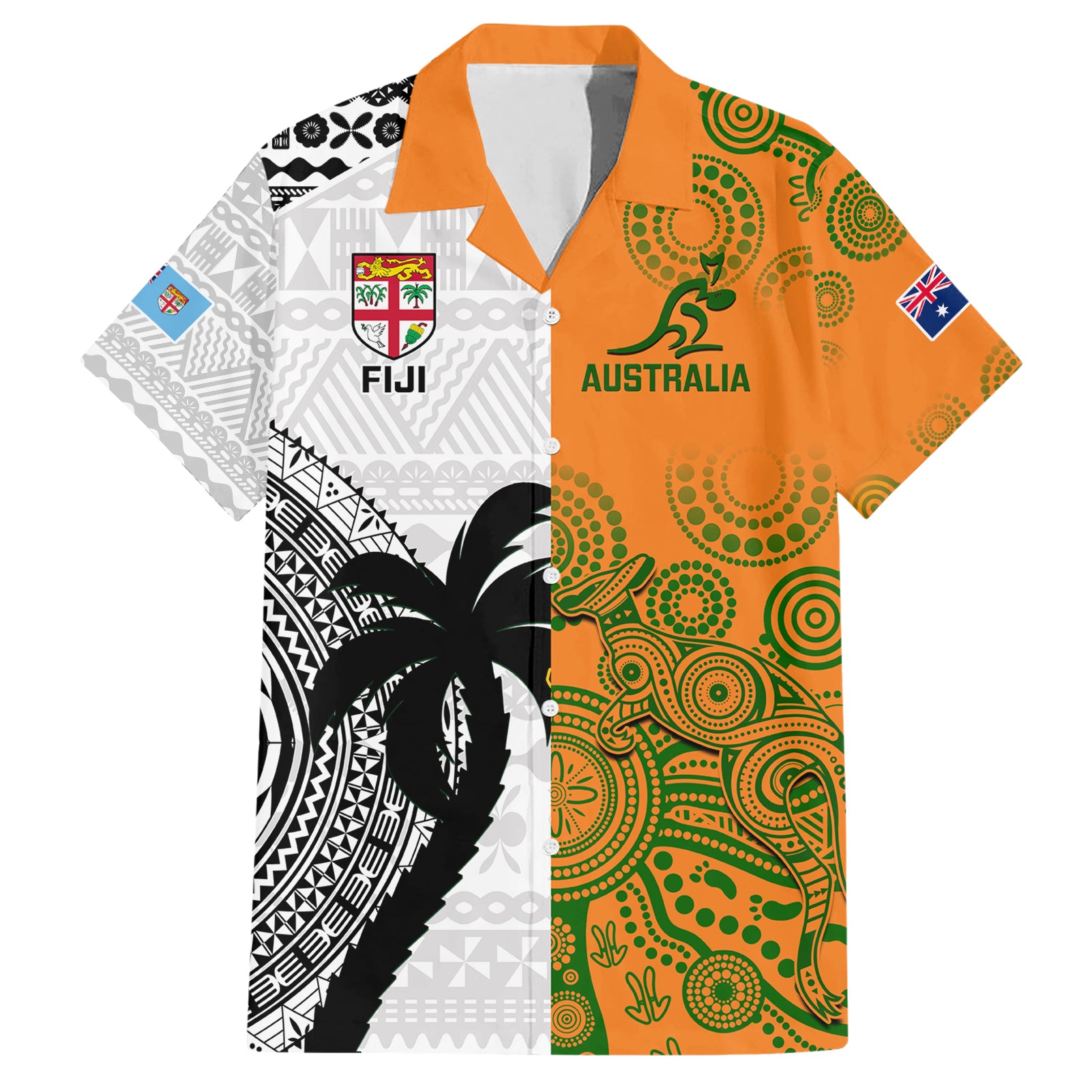 Fiji And Australia Rugby Hawaiian Shirt 2023 World Cup Aboriginal Mix Tapa Pattern - Vibe Hoodie Shop