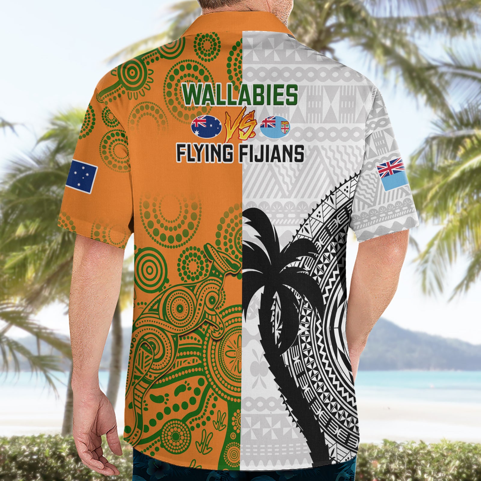 Fiji And Australia Rugby Hawaiian Shirt 2023 World Cup Aboriginal Mix Tapa Pattern - Vibe Hoodie Shop