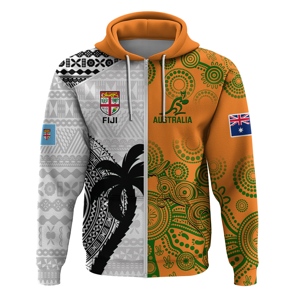 Fiji And Australia Rugby Hoodie 2023 World Cup Aboriginal Mix Tapa Pattern - Vibe Hoodie Shop