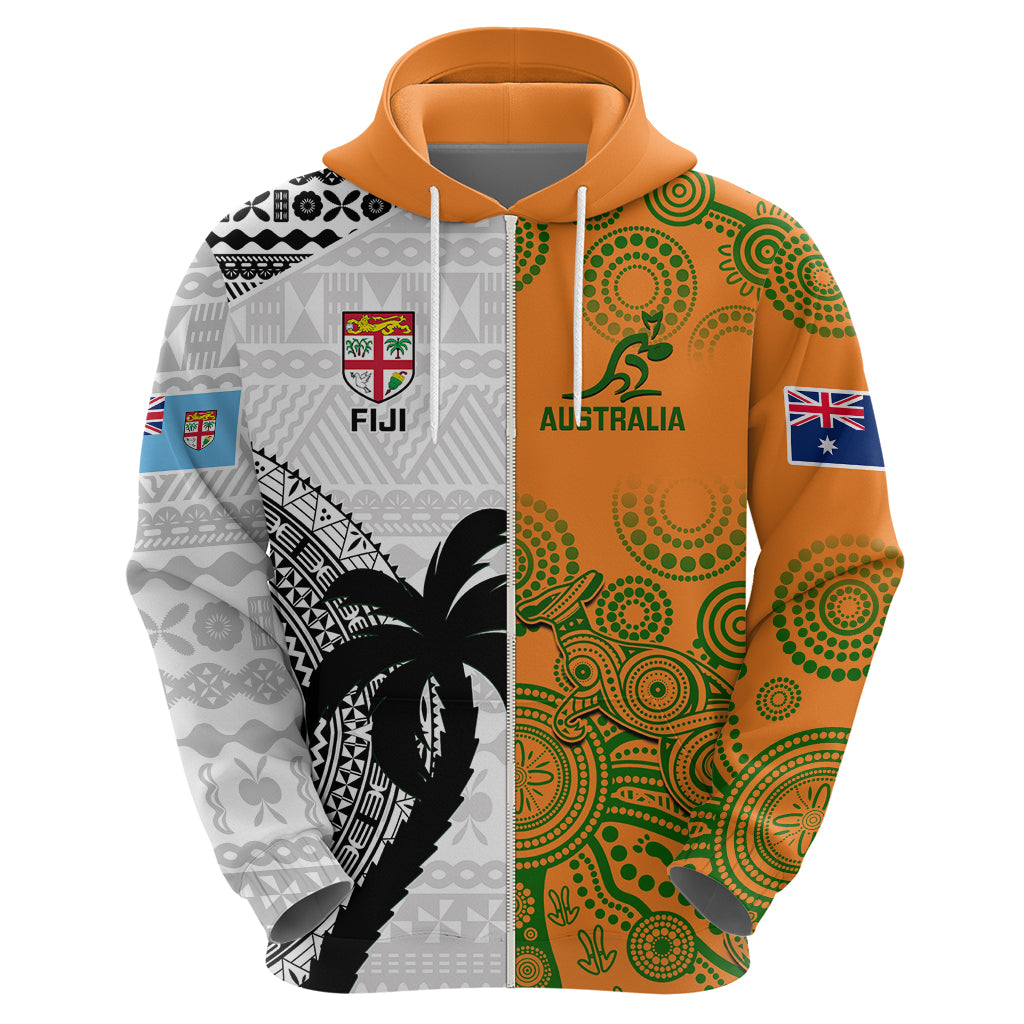 Fiji And Australia Rugby Hoodie 2023 World Cup Aboriginal Mix Tapa Pattern - Vibe Hoodie Shop
