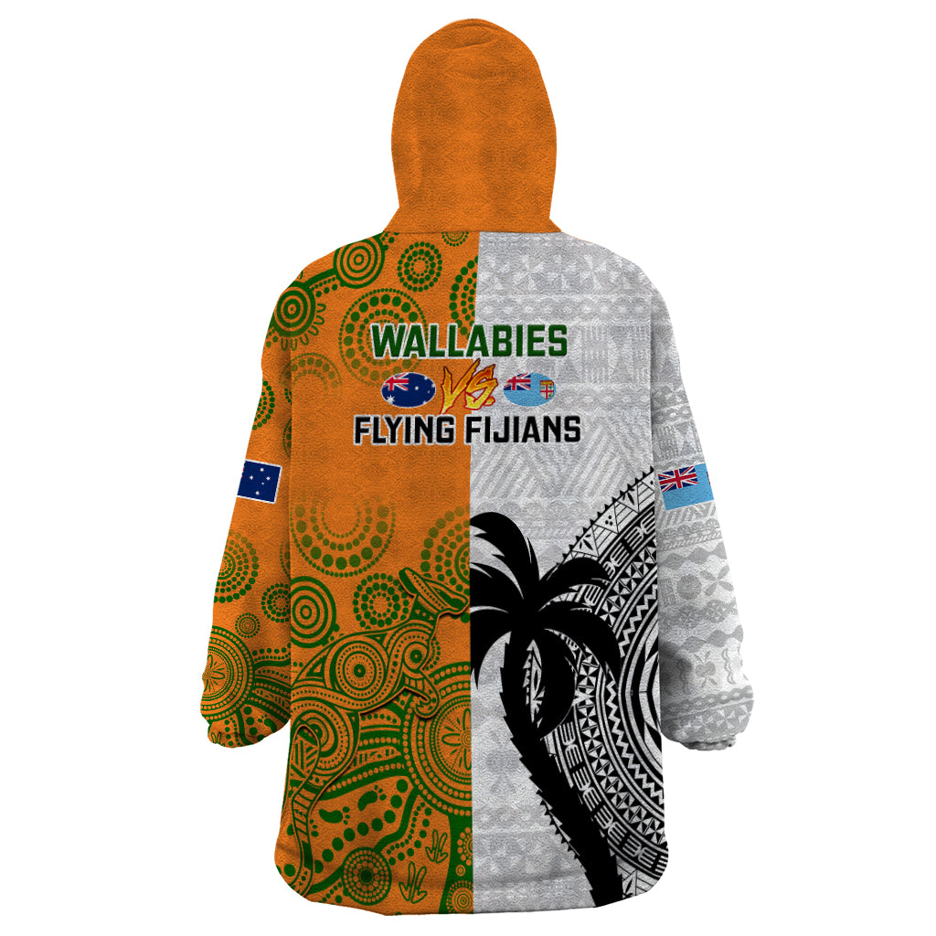 Fiji And Australia Rugby Wearable Blanket Hoodie 2023 World Cup Aboriginal Mix Tapa Pattern - Vibe Hoodie Shop