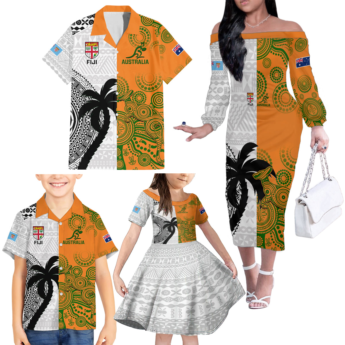 custom-fiji-and-australia-rugby-family-matching-off-shoulder-long-sleeve-dress-and-hawaiian-shirt-2023-world-cup-aboriginal-mix-tapa-pattern