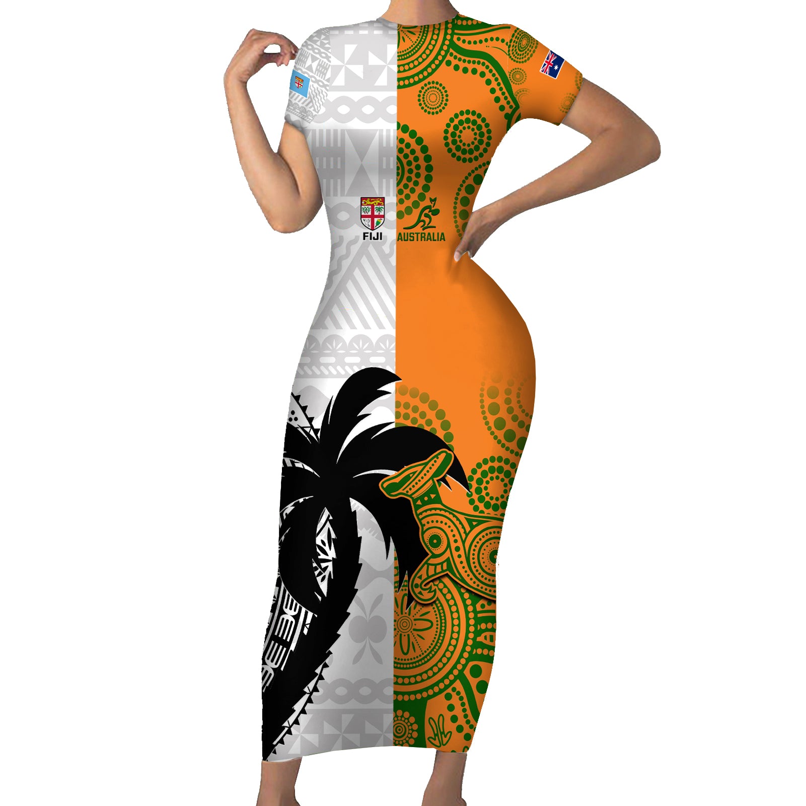 custom-fiji-and-australia-rugby-family-matching-short-sleeve-bodycon-dress-and-hawaiian-shirt-2023-world-cup-aboriginal-mix-tapa-pattern