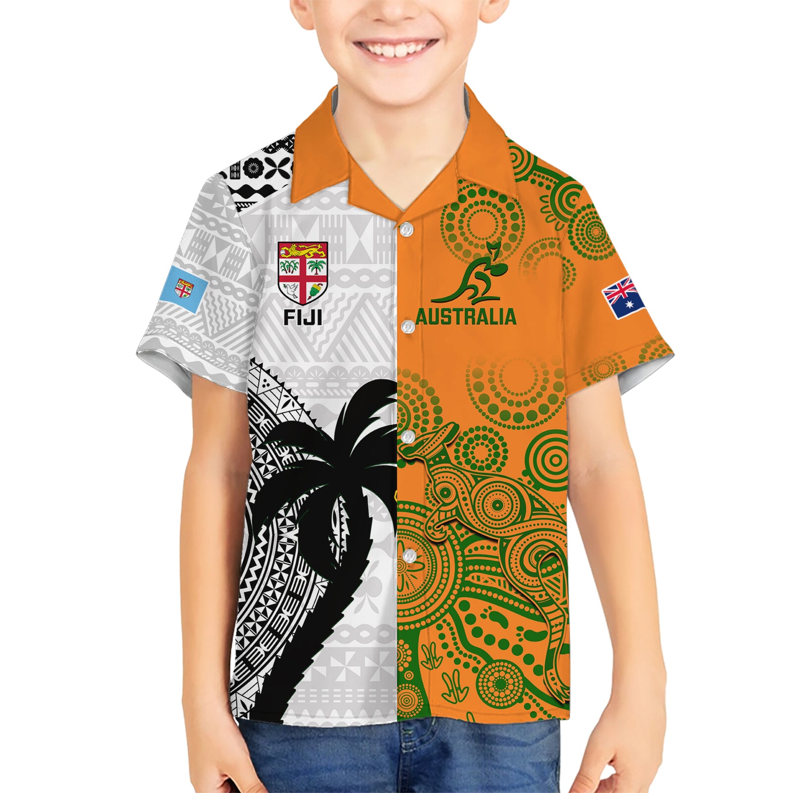 Custom Fiji And Australia Rugby Hawaiian Shirt 2023 World Cup Aboriginal Mix Tapa Pattern - Vibe Hoodie Shop