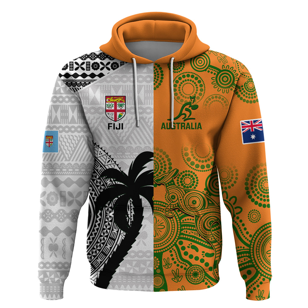 Custom Fiji And Australia Rugby Hoodie 2023 World Cup Aboriginal Mix Tapa Pattern - Vibe Hoodie Shop