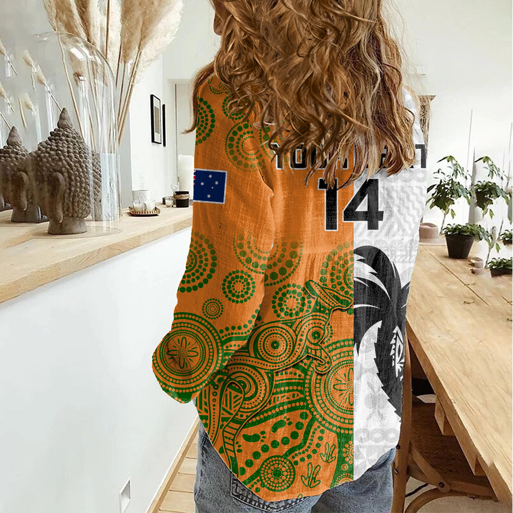 Custom Fiji And Australia Rugby Women Casual Shirt 2023 World Cup Aboriginal Mix Tapa Pattern - Vibe Hoodie Shop