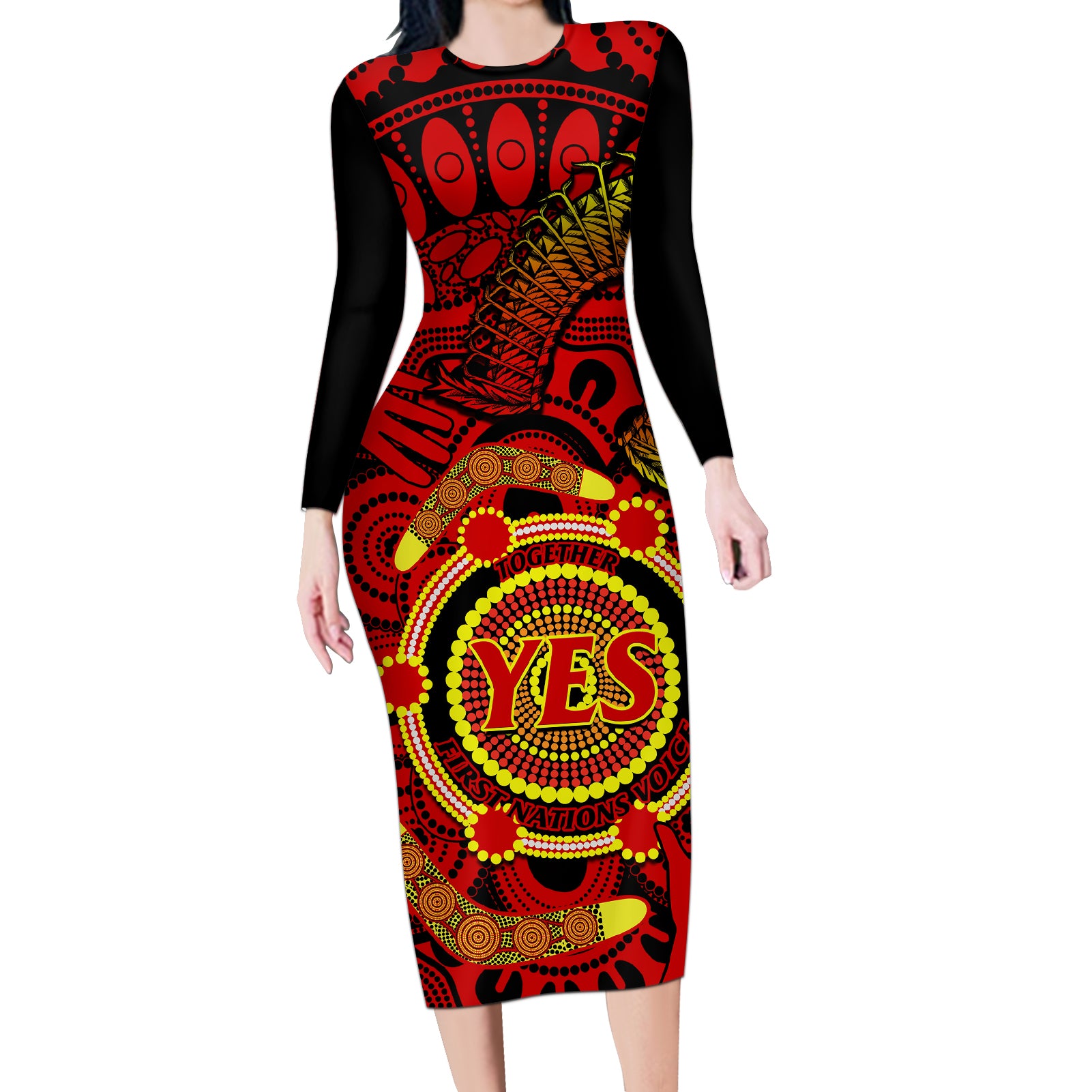 australia-walk-for-yes-long-sleeve-bodycon-dress-say-yes-to-australian-indigenous-voice