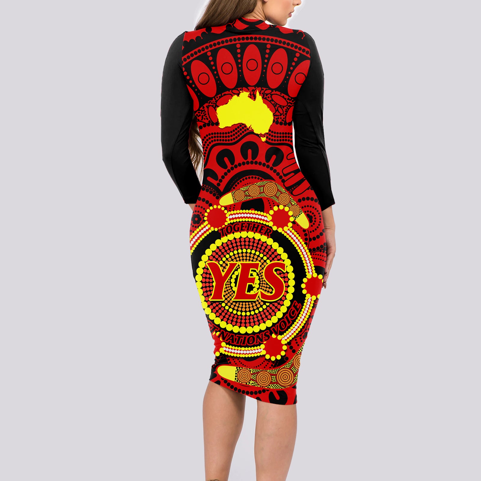 australia-walk-for-yes-long-sleeve-bodycon-dress-say-yes-to-australian-indigenous-voice