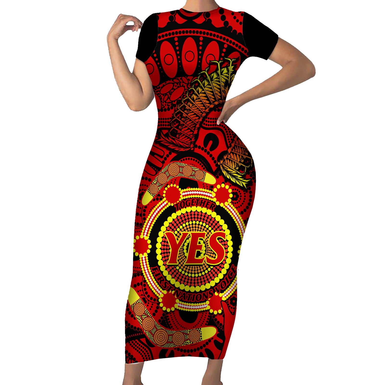 australia-walk-for-yes-short-sleeve-bodycon-dress-say-yes-to-australian-indigenous-voice