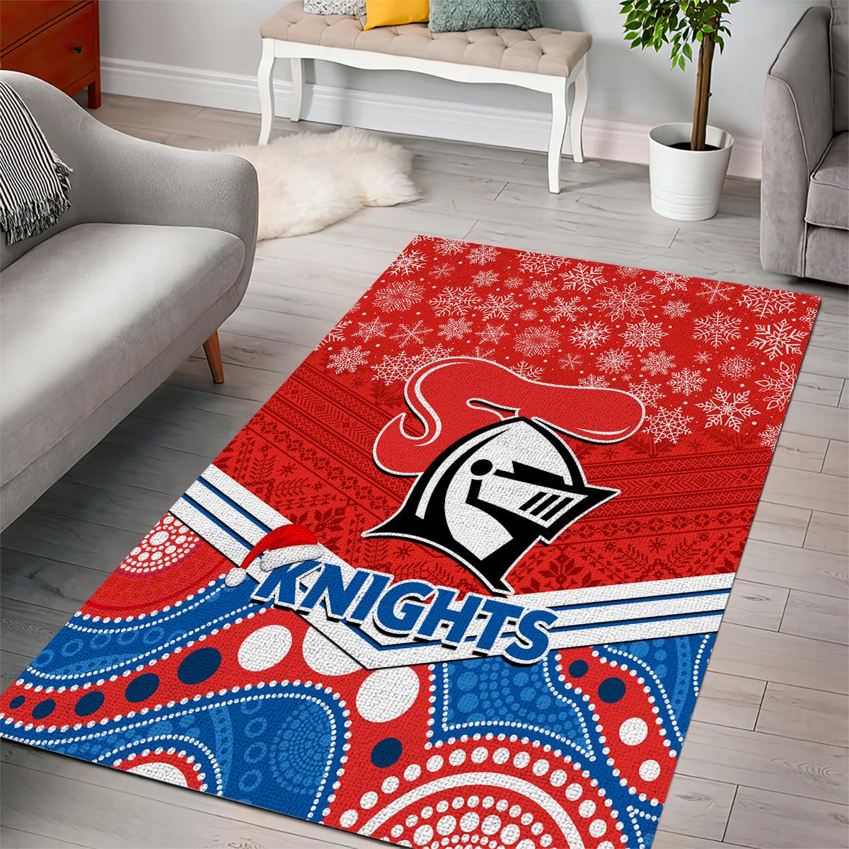 Knights Rugby Christmas Area Rug Merry Xmas 2023 Mix Aboriginal Art - Vibe Hoodie Shop