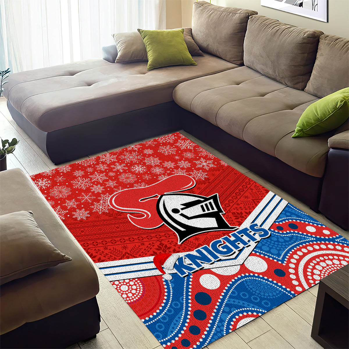 Knights Rugby Christmas Area Rug Merry Xmas 2023 Mix Aboriginal Art - Vibe Hoodie Shop