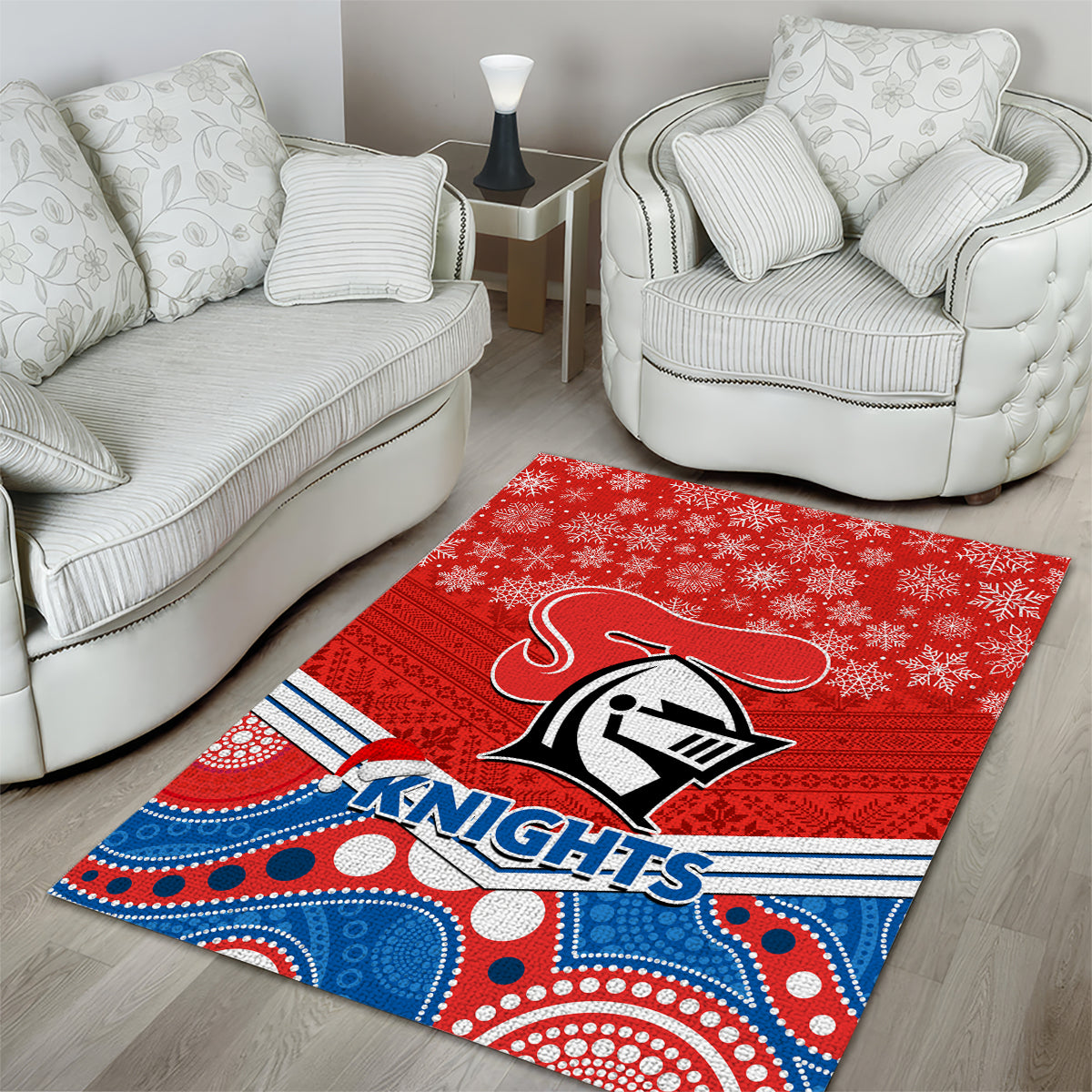 Knights Rugby Christmas Area Rug Merry Xmas 2023 Mix Aboriginal Art - Vibe Hoodie Shop