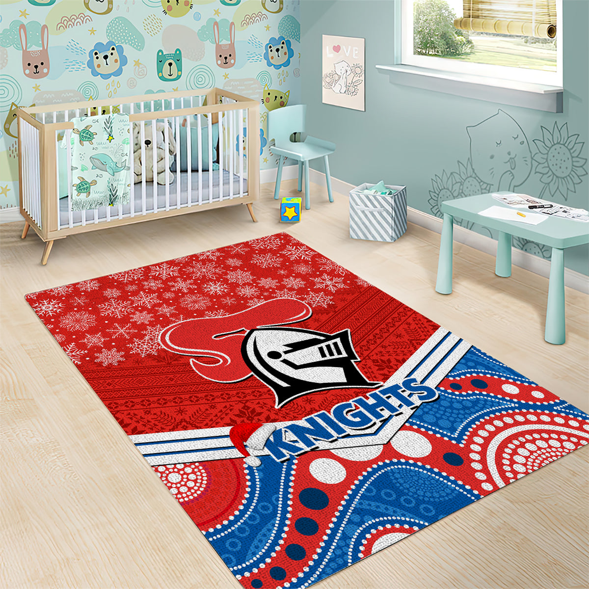 Knights Rugby Christmas Area Rug Merry Xmas 2023 Mix Aboriginal Art - Vibe Hoodie Shop