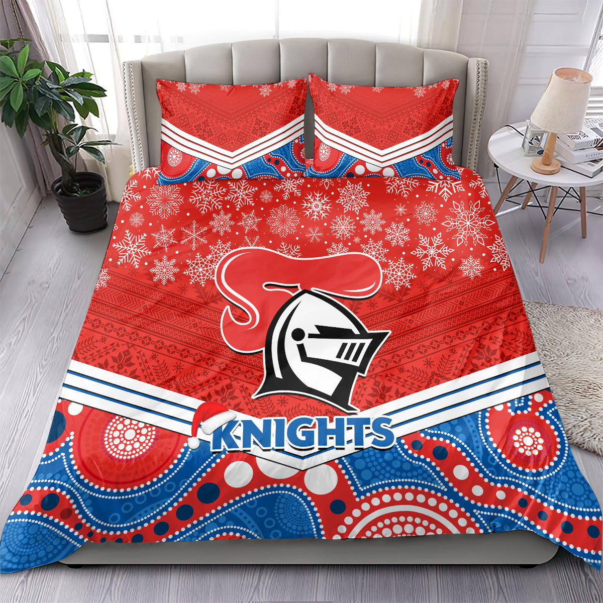 Knights Rugby Christmas Bedding Set Merry Xmas 2023 Mix Aboriginal Art - Vibe Hoodie Shop