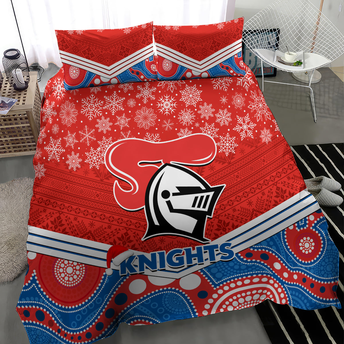 Knights Rugby Christmas Bedding Set Merry Xmas 2023 Mix Aboriginal Art - Vibe Hoodie Shop