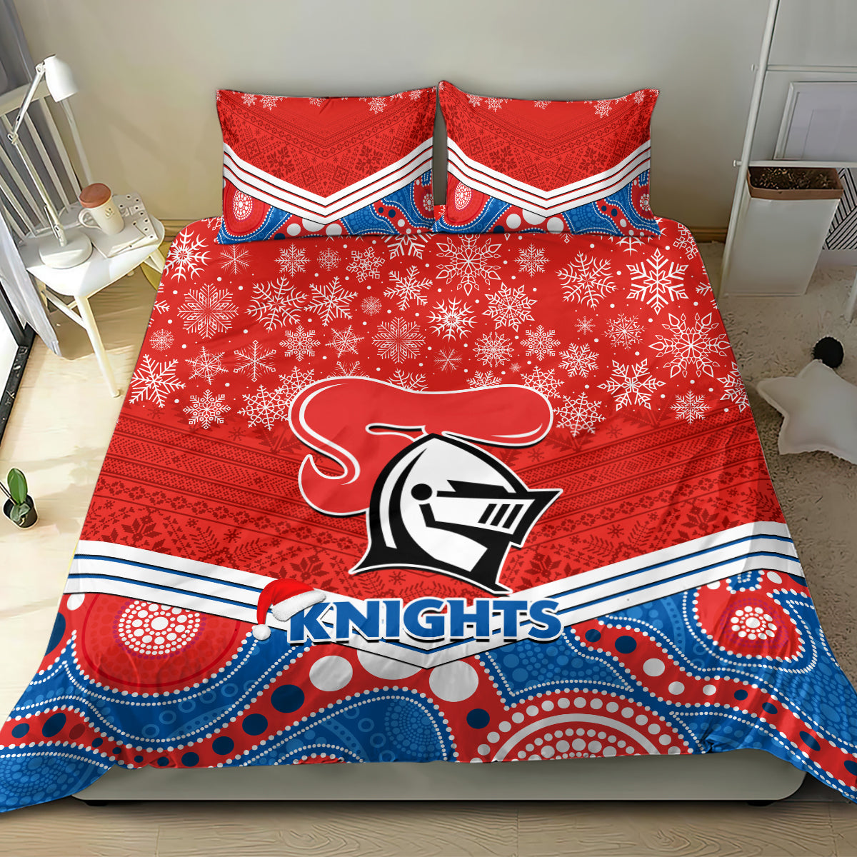Knights Rugby Christmas Bedding Set Merry Xmas 2023 Mix Aboriginal Art - Vibe Hoodie Shop