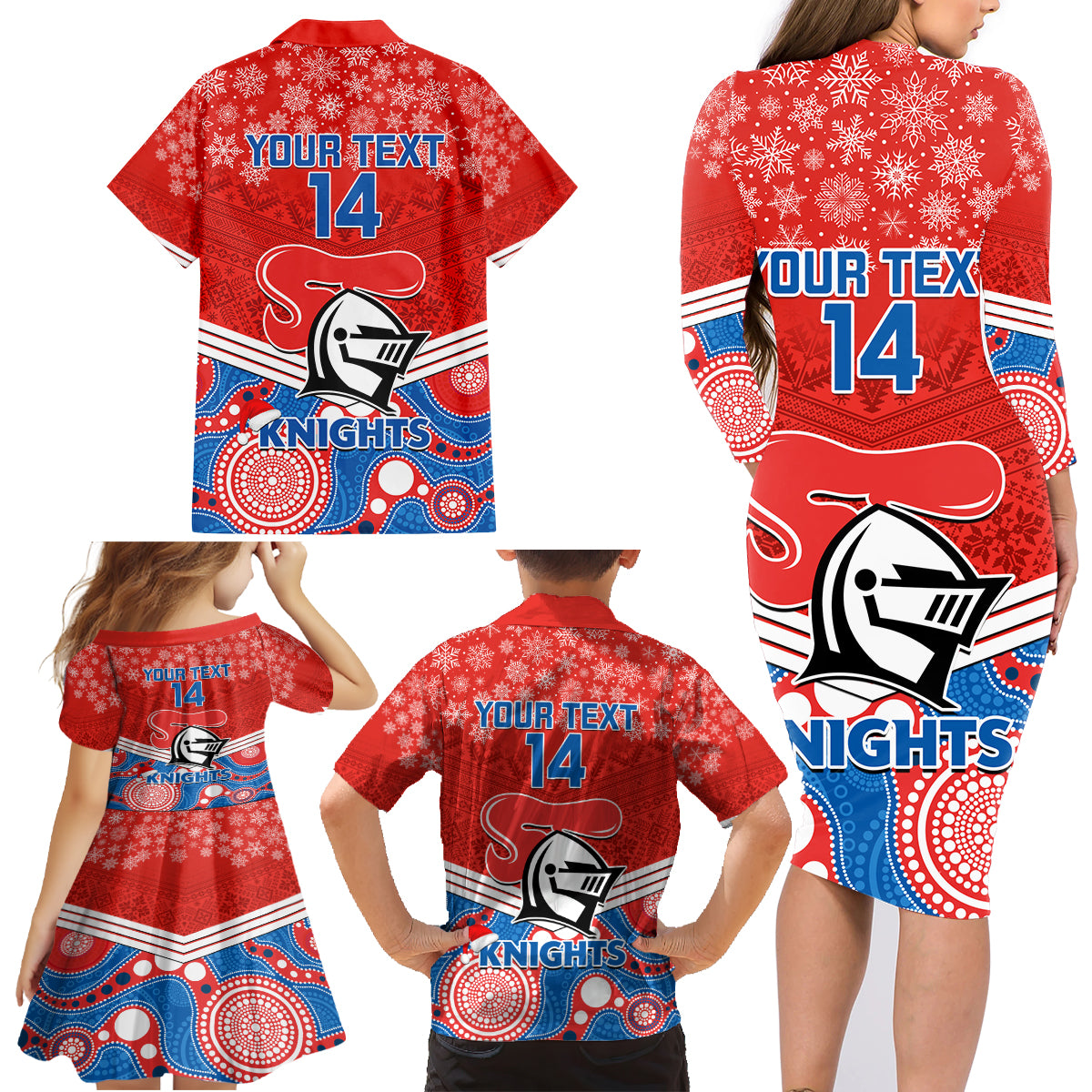 custom-knights-rugby-christmas-family-matching-long-sleeve-bodycon-dress-and-hawaiian-shirt-merry-xmas-2023-mix-aboriginal-art