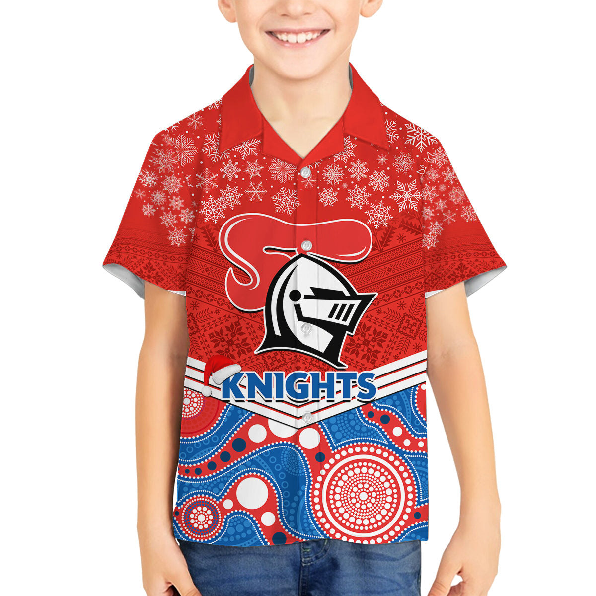 custom-knights-rugby-christmas-family-matching-long-sleeve-bodycon-dress-and-hawaiian-shirt-merry-xmas-2023-mix-aboriginal-art