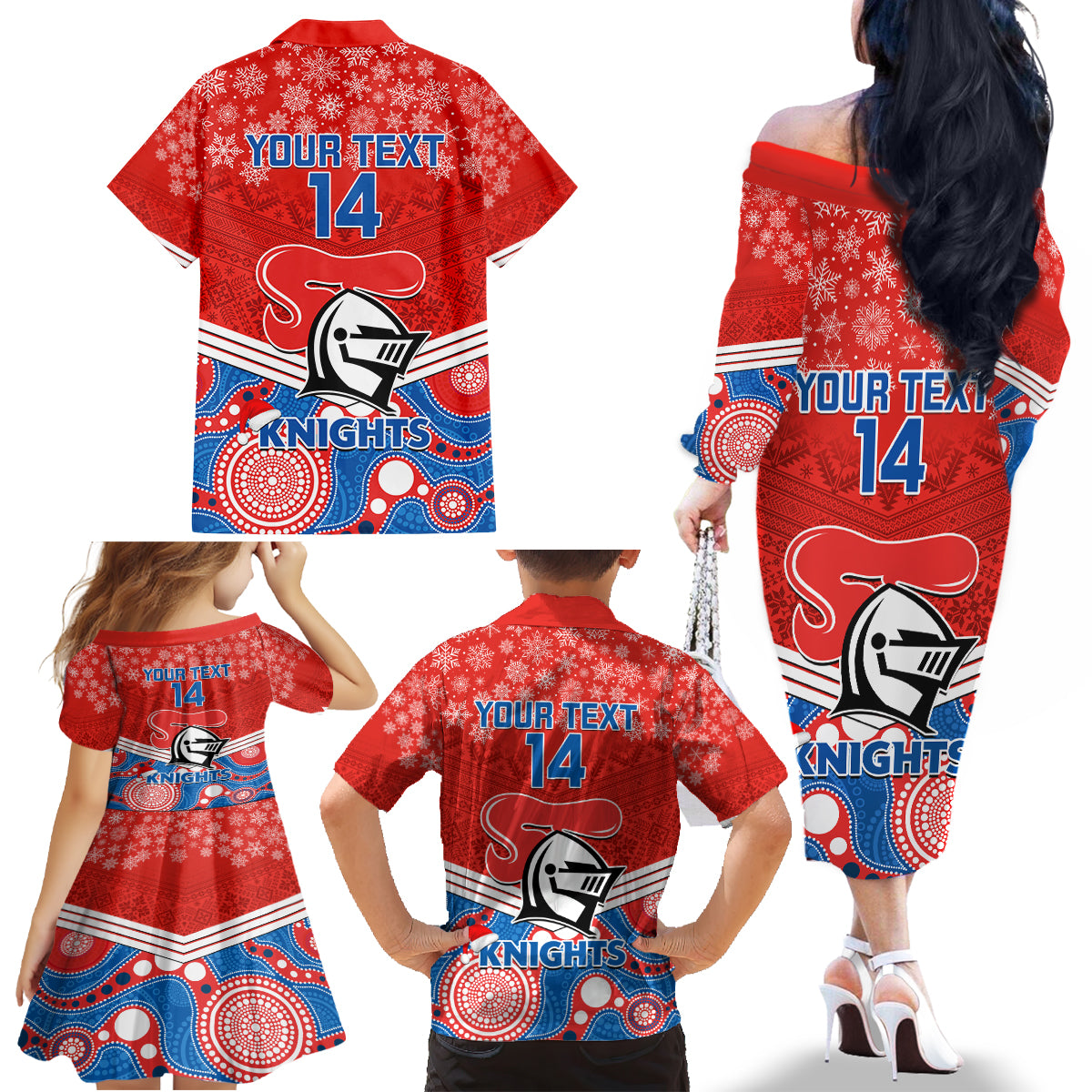 custom-knights-rugby-christmas-family-matching-off-shoulder-long-sleeve-dress-and-hawaiian-shirt-merry-xmas-2023-mix-aboriginal-art