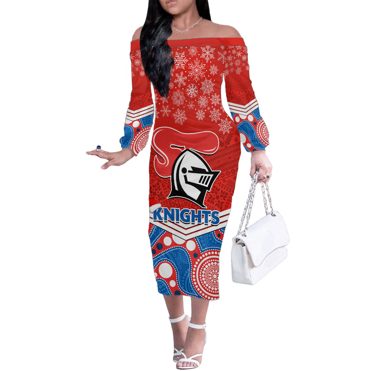 custom-knights-rugby-christmas-family-matching-off-shoulder-long-sleeve-dress-and-hawaiian-shirt-merry-xmas-2023-mix-aboriginal-art