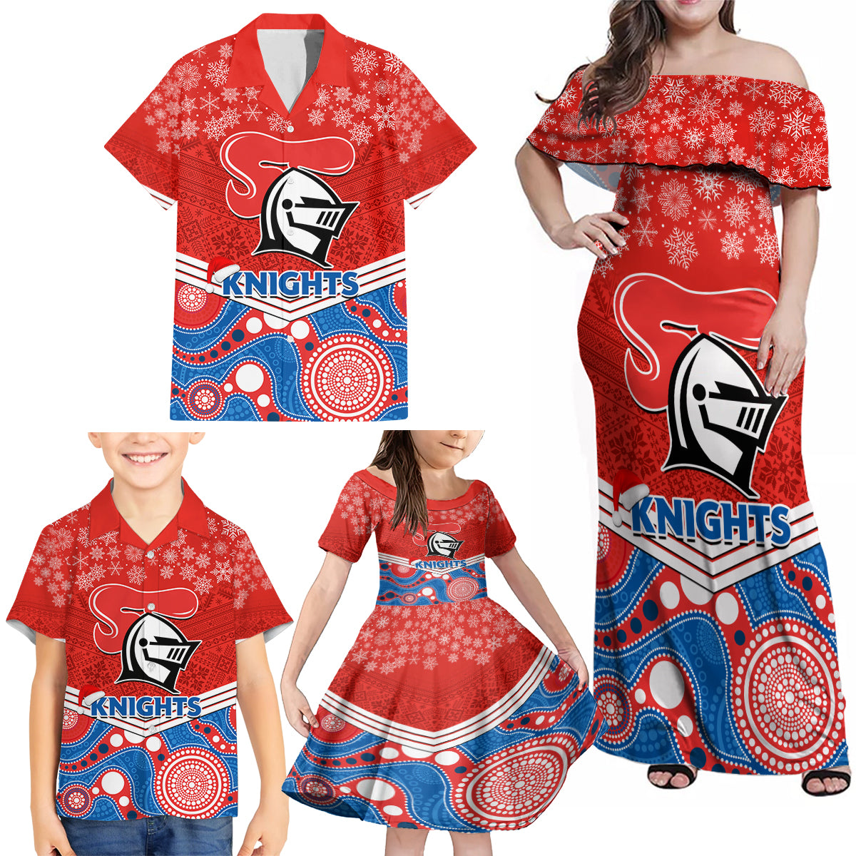 custom-knights-rugby-christmas-family-matching-off-shoulder-maxi-dress-and-hawaiian-shirt-merry-xmas-2023-mix-aboriginal-art