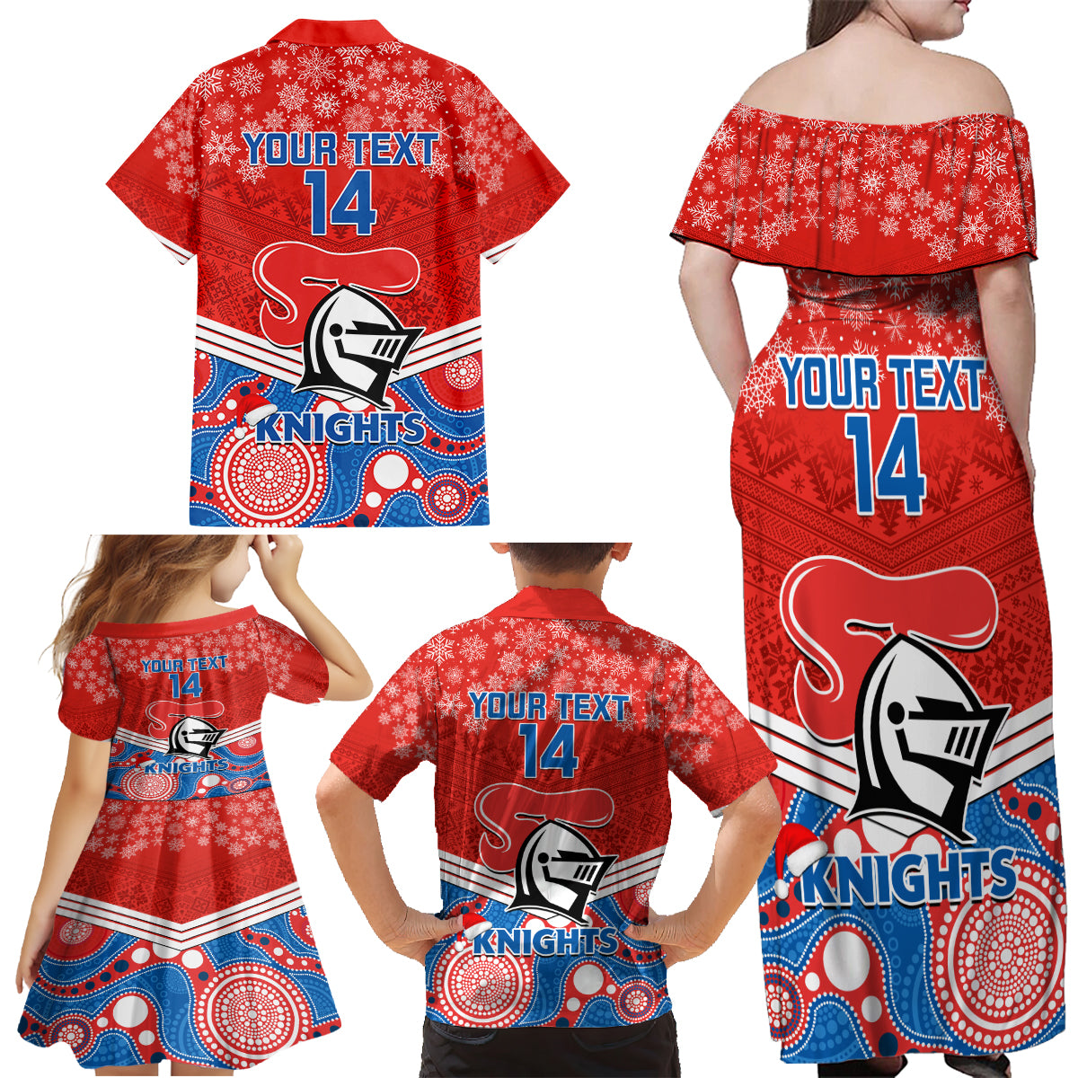 custom-knights-rugby-christmas-family-matching-off-shoulder-maxi-dress-and-hawaiian-shirt-merry-xmas-2023-mix-aboriginal-art