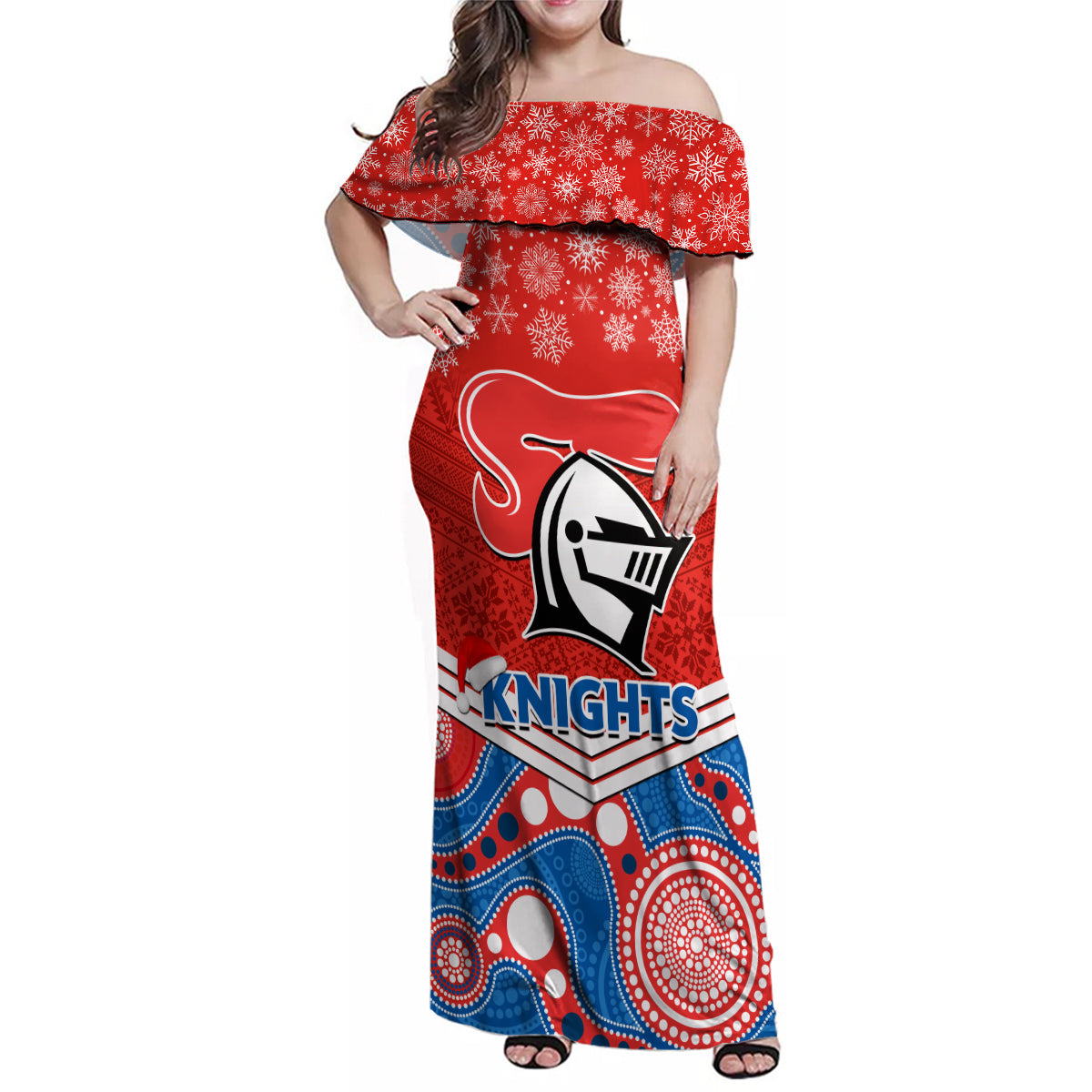 custom-knights-rugby-christmas-family-matching-off-shoulder-maxi-dress-and-hawaiian-shirt-merry-xmas-2023-mix-aboriginal-art