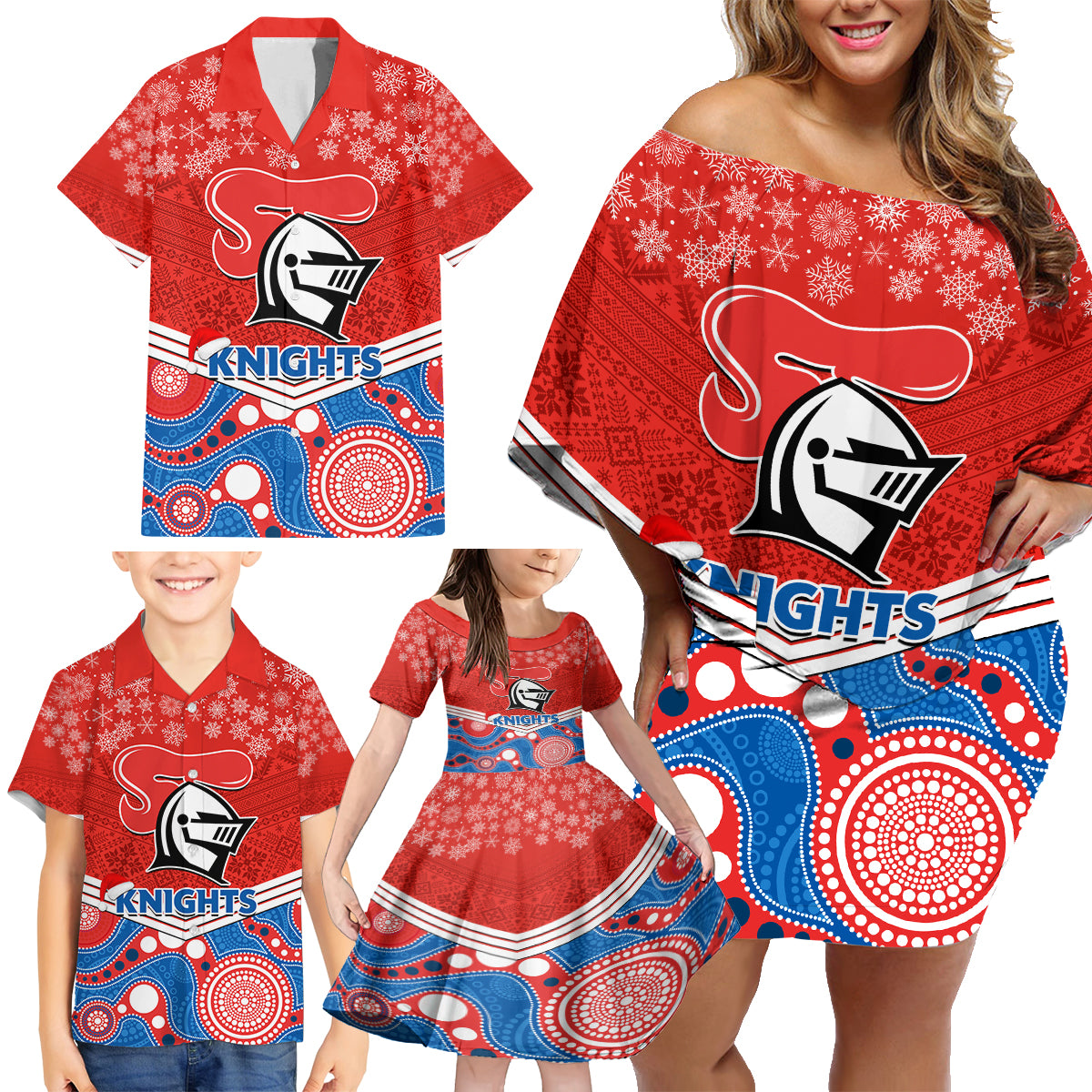 custom-knights-rugby-christmas-family-matching-off-shoulder-short-dress-and-hawaiian-shirt-merry-xmas-2023-mix-aboriginal-art