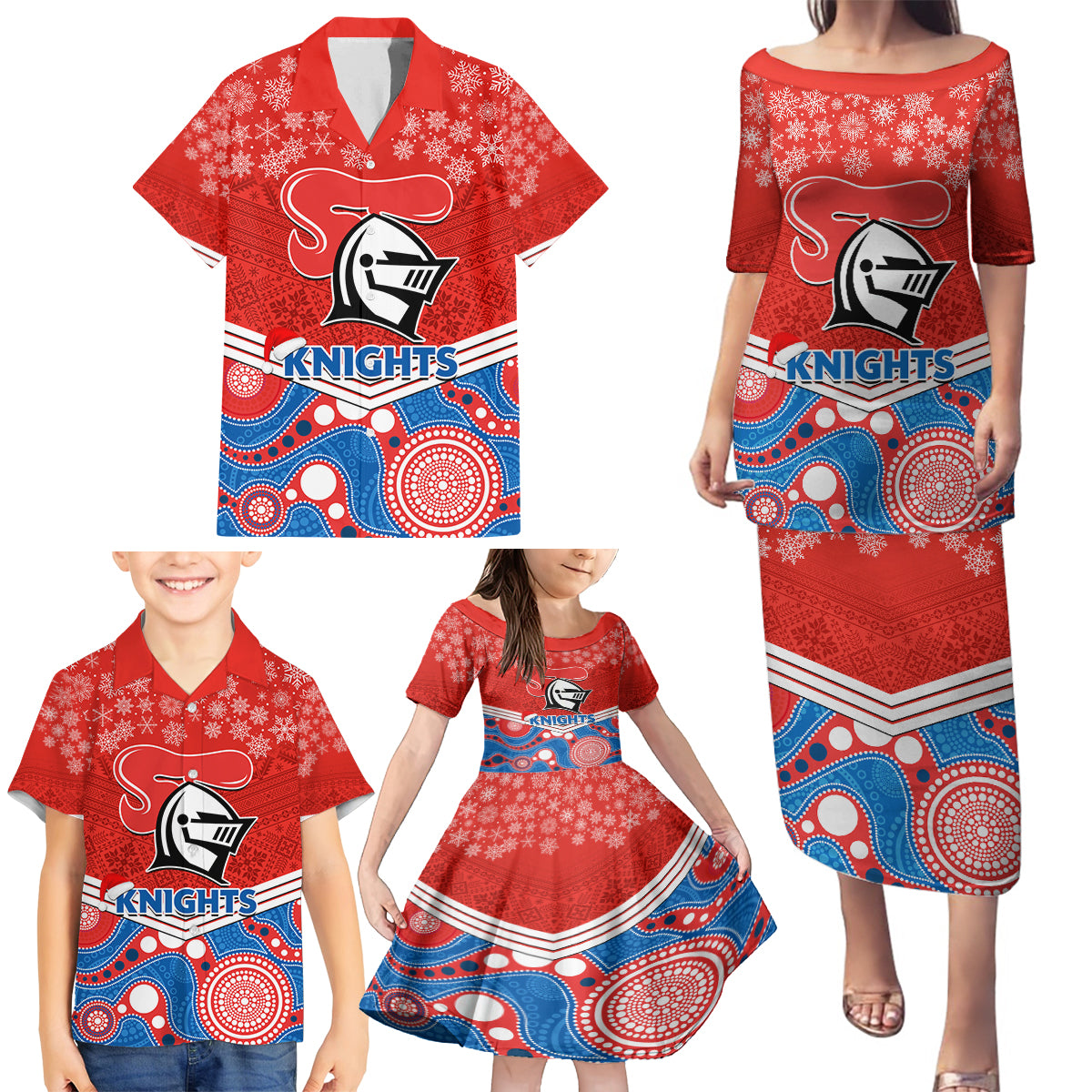 custom-knights-rugby-christmas-family-matching-puletasi-dress-and-hawaiian-shirt-merry-xmas-2023-mix-aboriginal-art