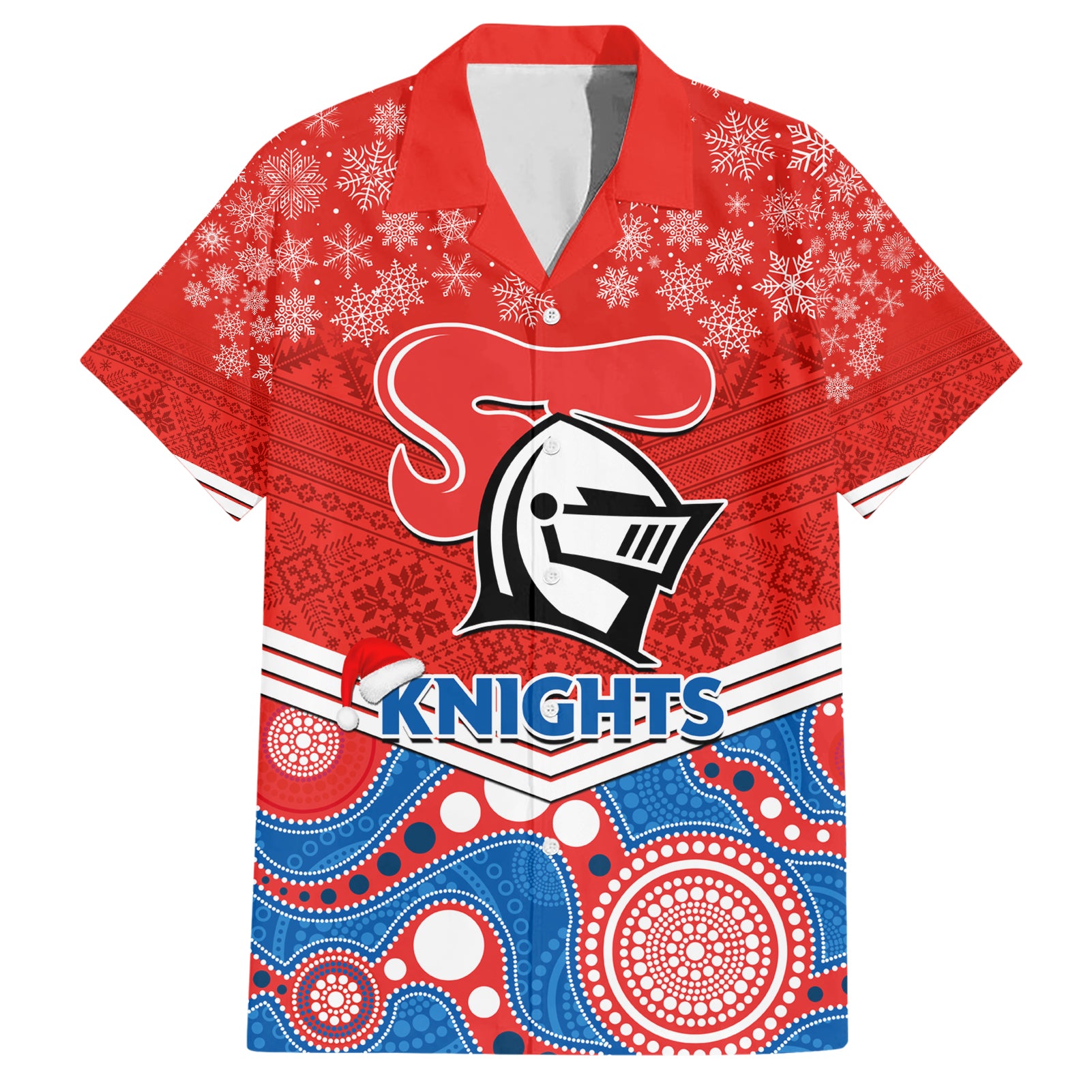 Custom Knights Rugby Christmas Hawaiian Shirt Merry Xmas 2023 Mix Aboriginal Art - Vibe Hoodie Shop