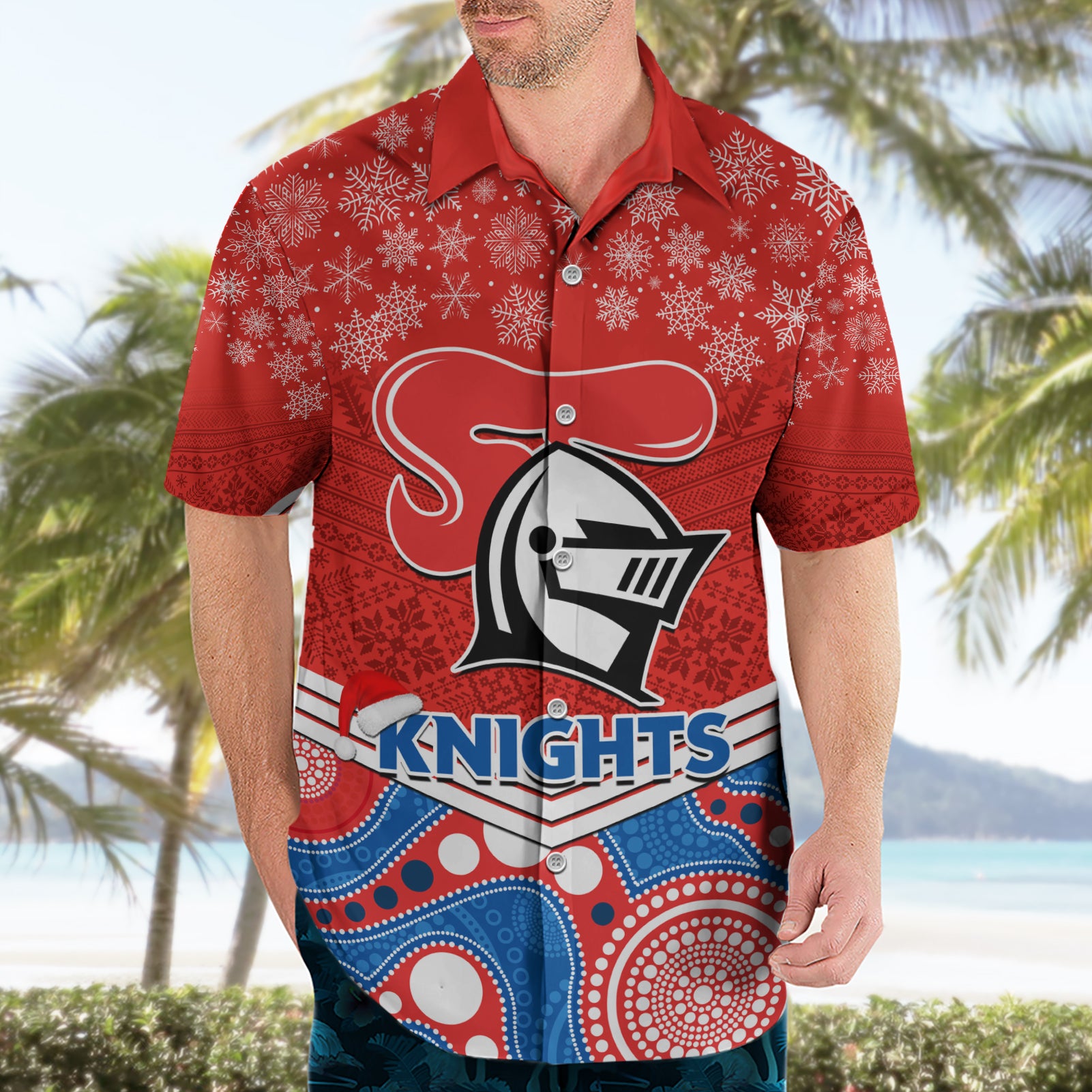 Custom Knights Rugby Christmas Hawaiian Shirt Merry Xmas 2023 Mix Aboriginal Art - Vibe Hoodie Shop