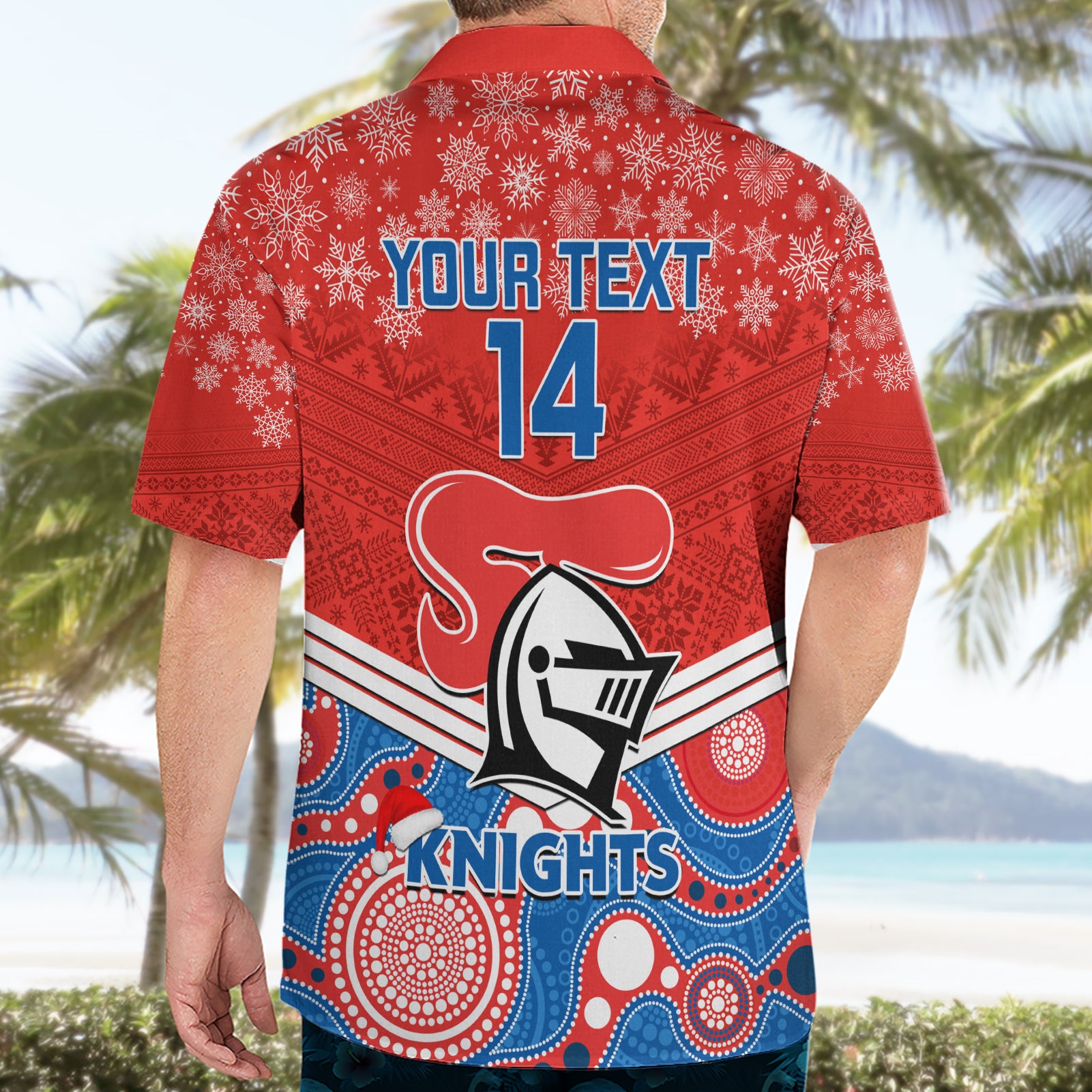 Custom Knights Rugby Christmas Hawaiian Shirt Merry Xmas 2023 Mix Aboriginal Art - Vibe Hoodie Shop