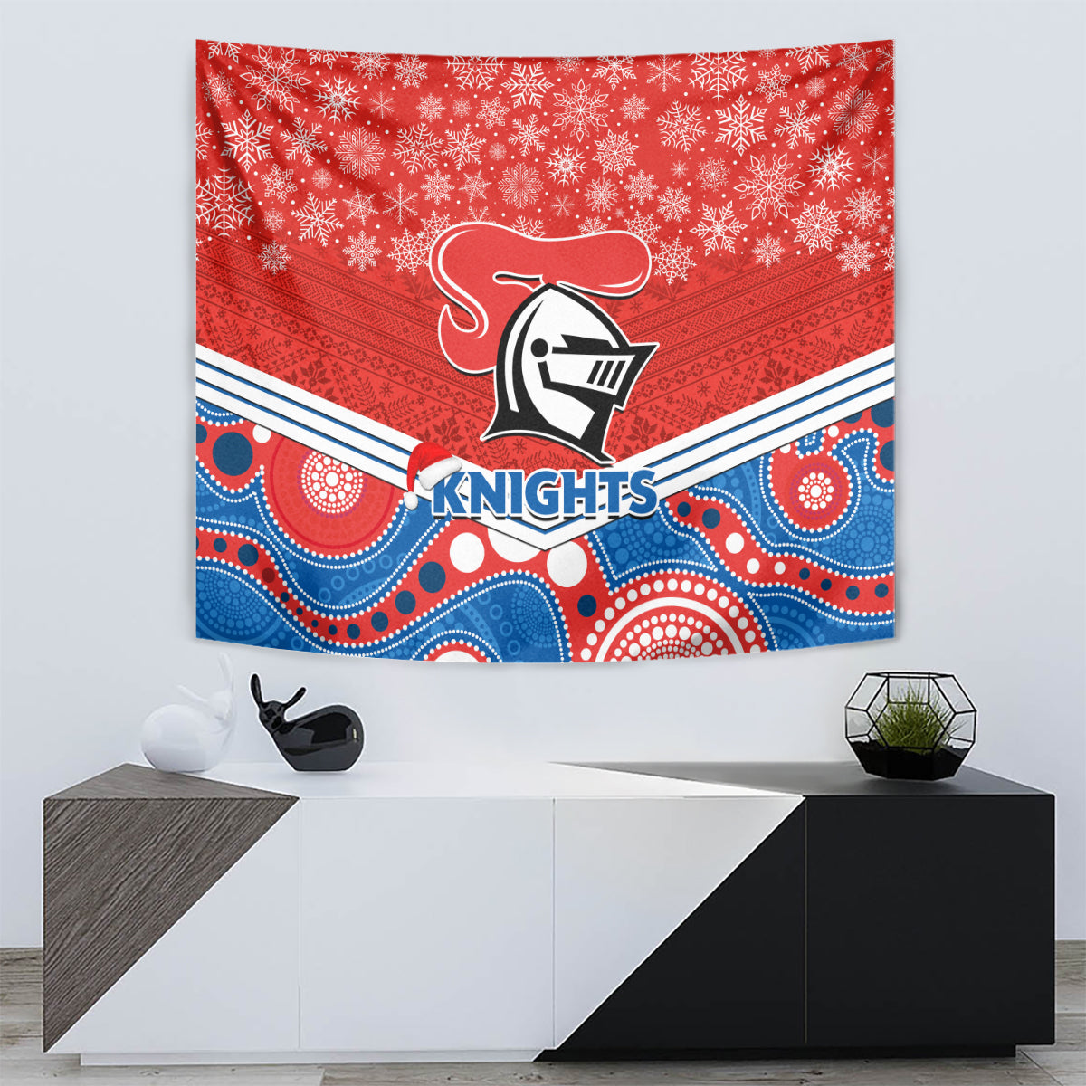 Knights Rugby Christmas Tapestry Merry Xmas 2023 Mix Aboriginal Art - Vibe Hoodie Shop